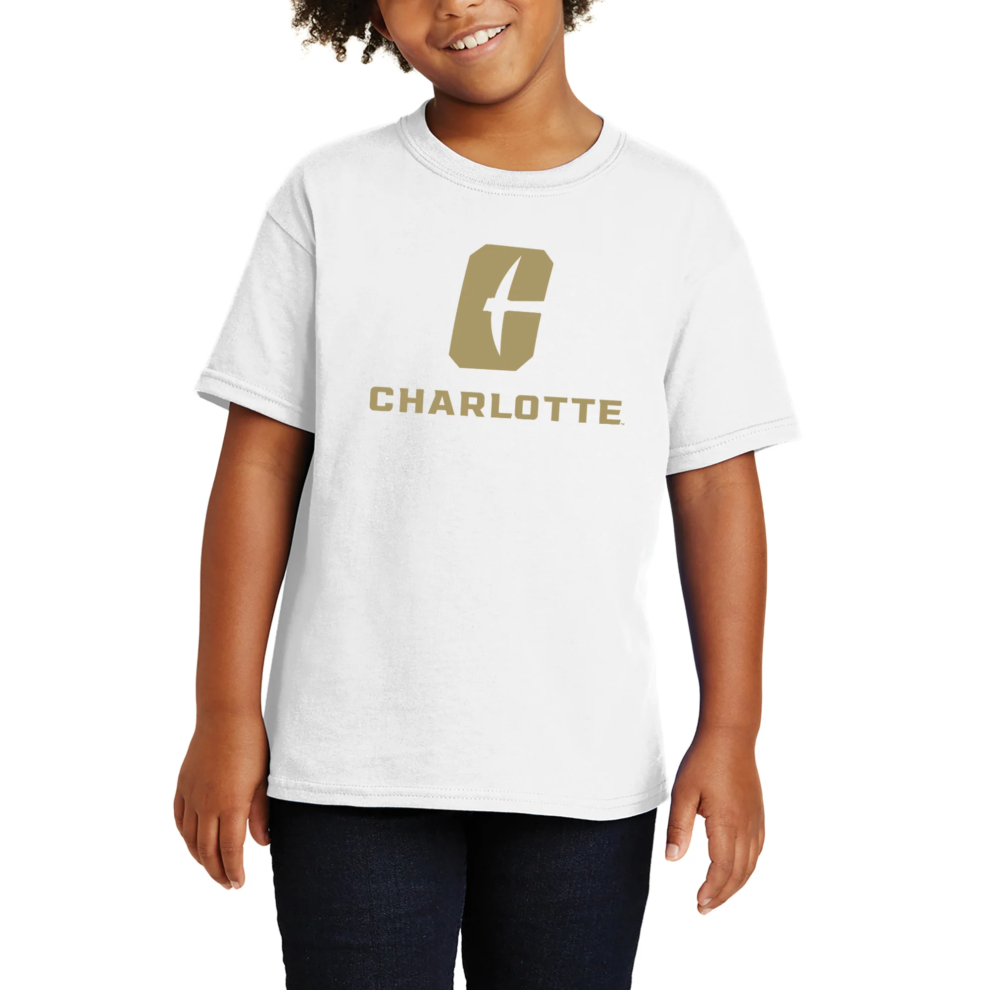 UNC Charlotte Forty-Niners Primary Logo Youth Short Sleeve T Shirt - White - Image 4
