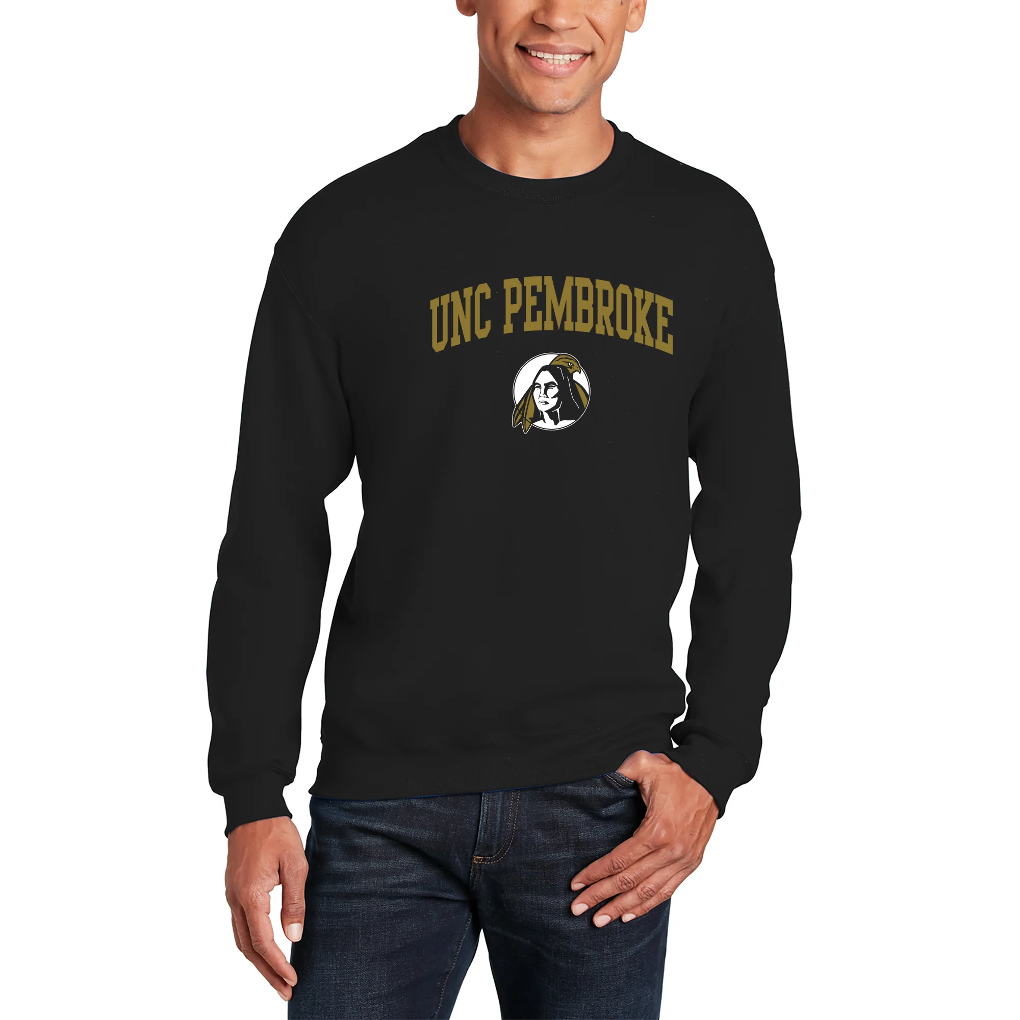 UNC Pembroke Braves Arch Logo Crewneck Sweatshirt - Black - Image 3