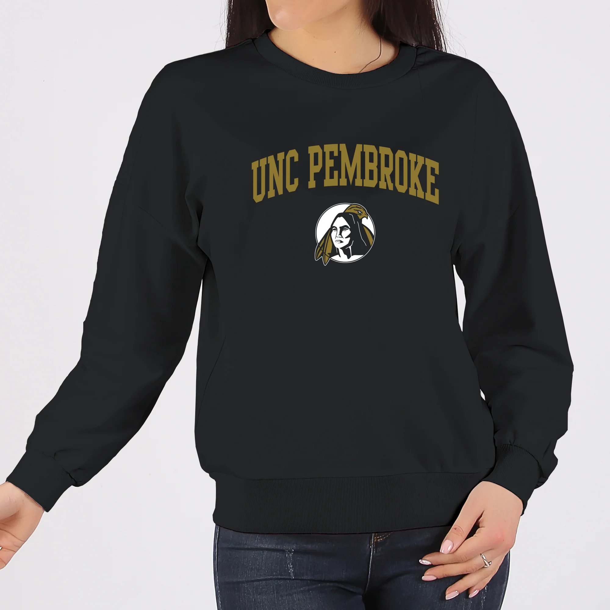 UNC Pembroke Braves Arch Logo Crewneck Sweatshirt - Black - Image 4