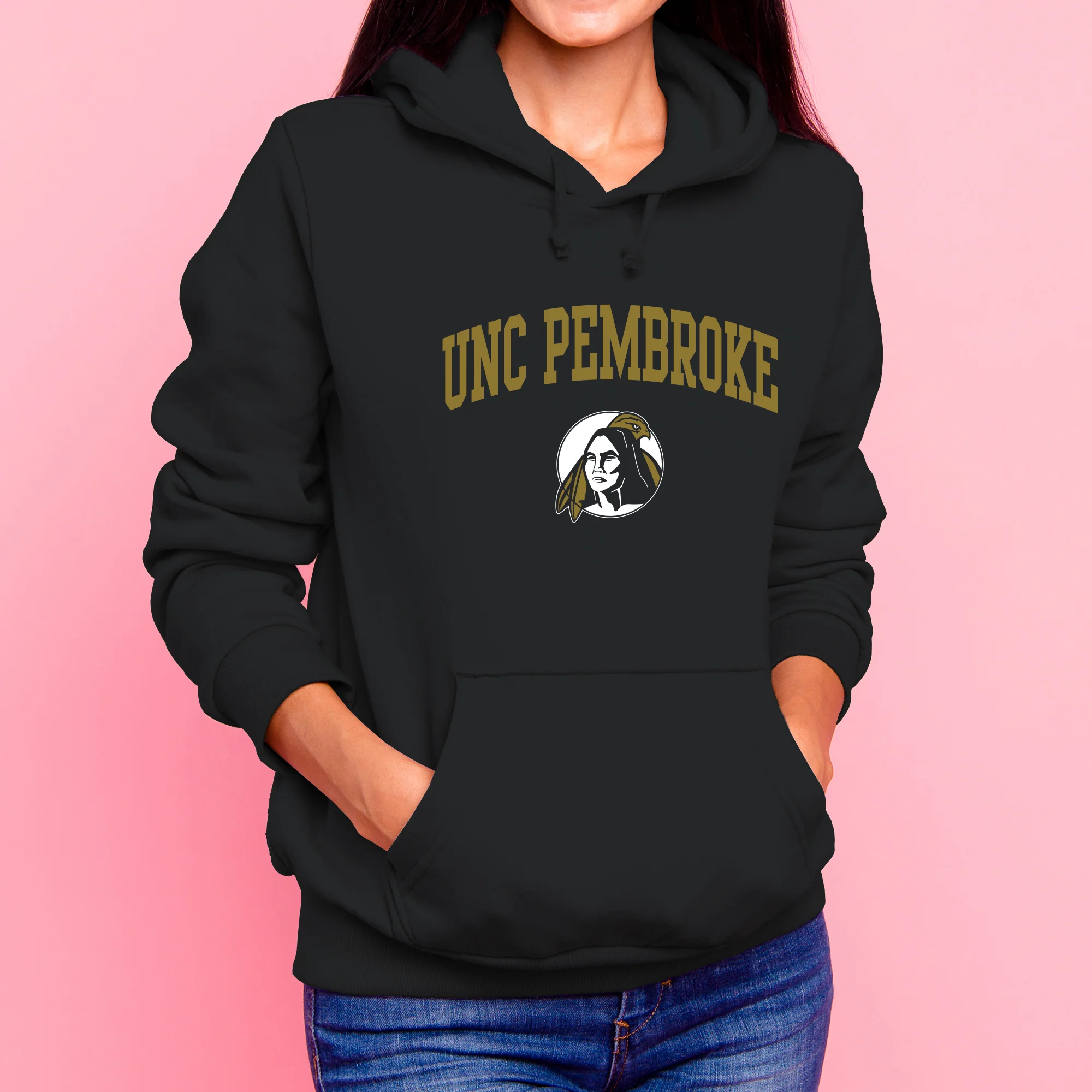 UNC Pembroke Braves Arch Logo Hoodie - Black - Image 4