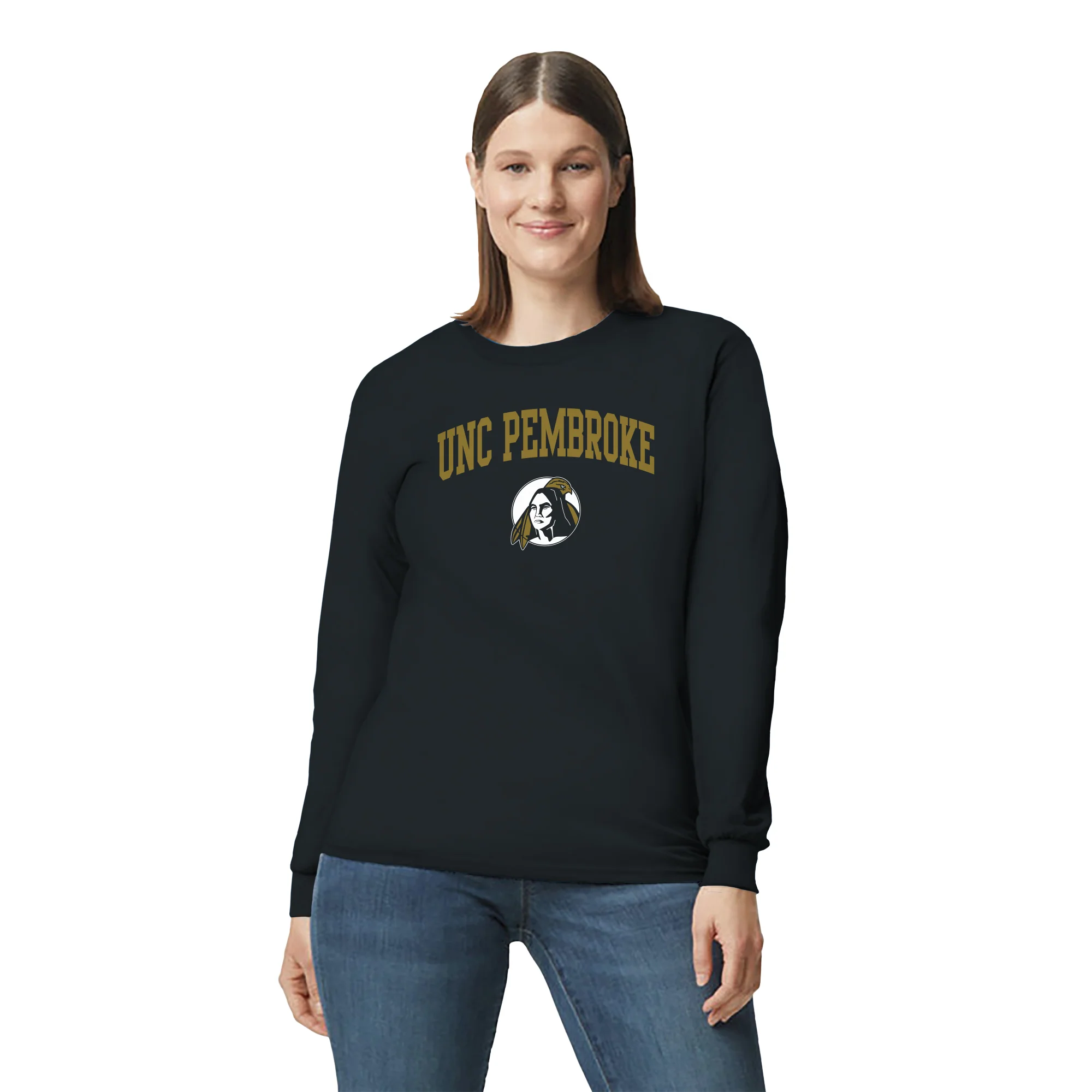 UNC Pembroke Braves Arch Logo Long Sleeve T Shirt - Black - Image 4
