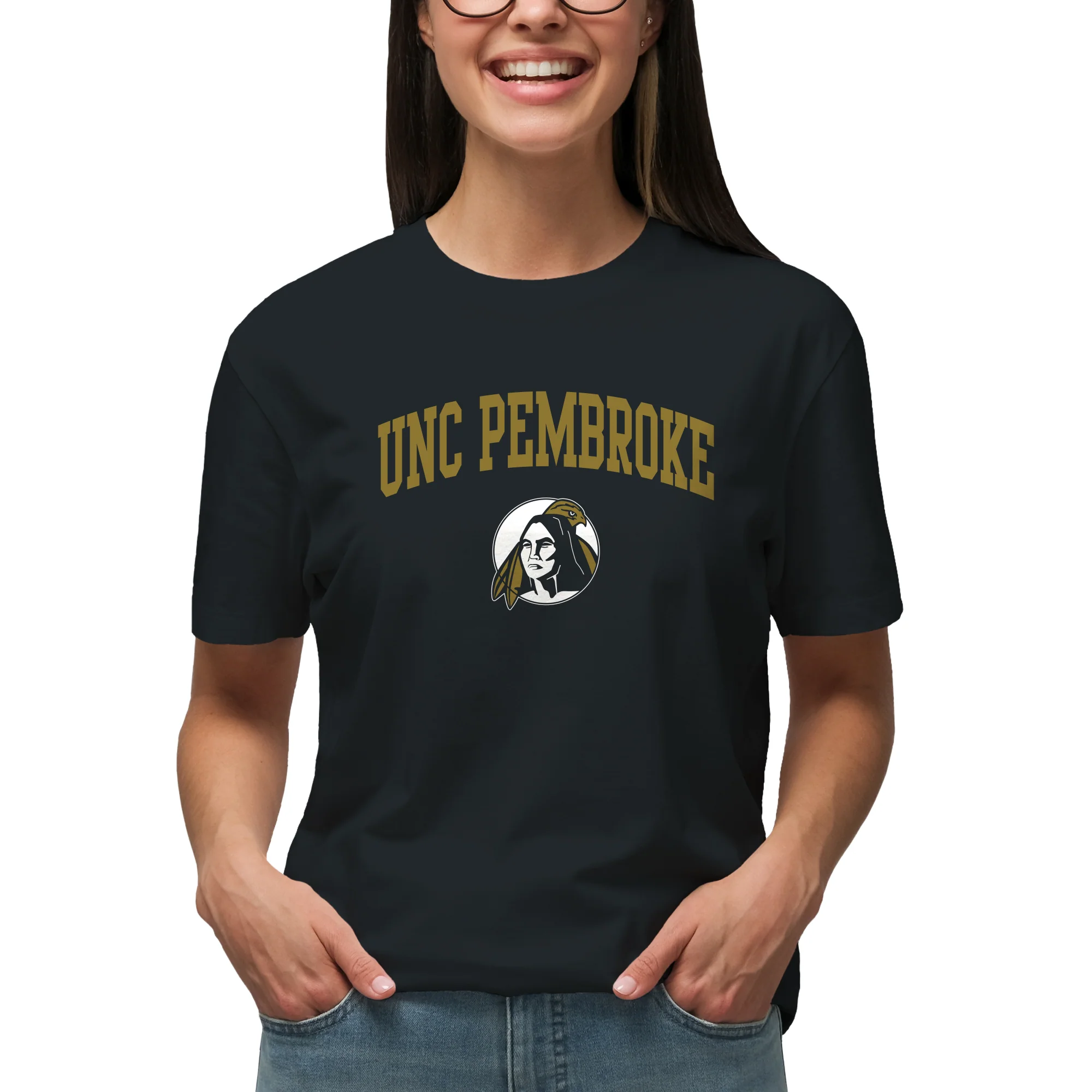 UNC Pembroke Braves Arch Logo T Shirt - Black - Image 4