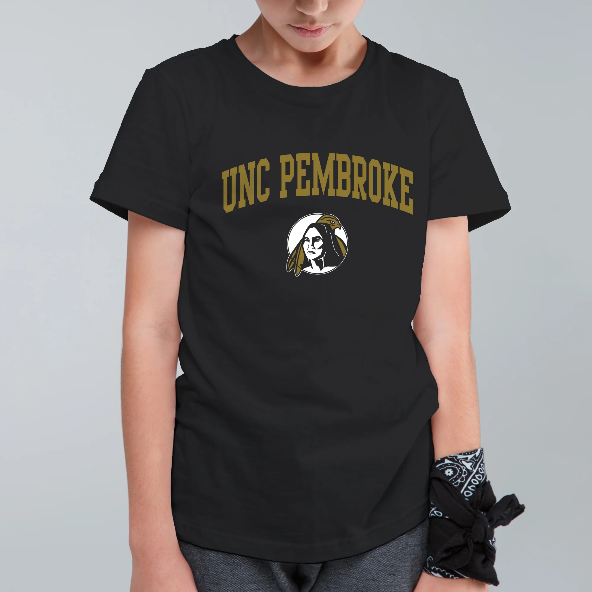 UNC Pembroke Braves Arch Logo Youth T Shirt - Black - Image 3