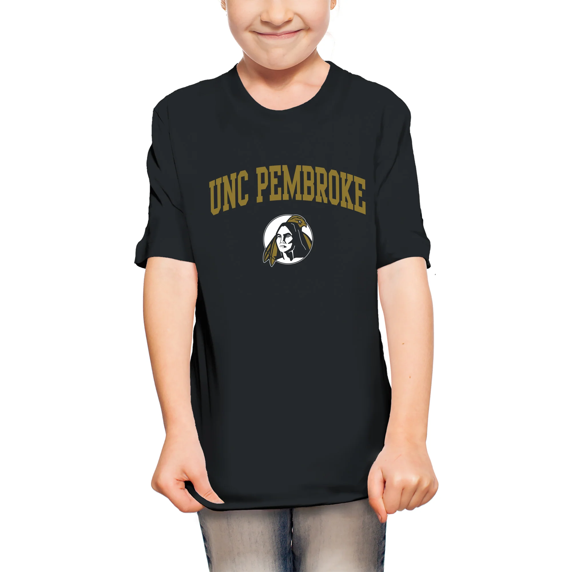 UNC Pembroke Braves Arch Logo Youth T Shirt - Black - Image 4