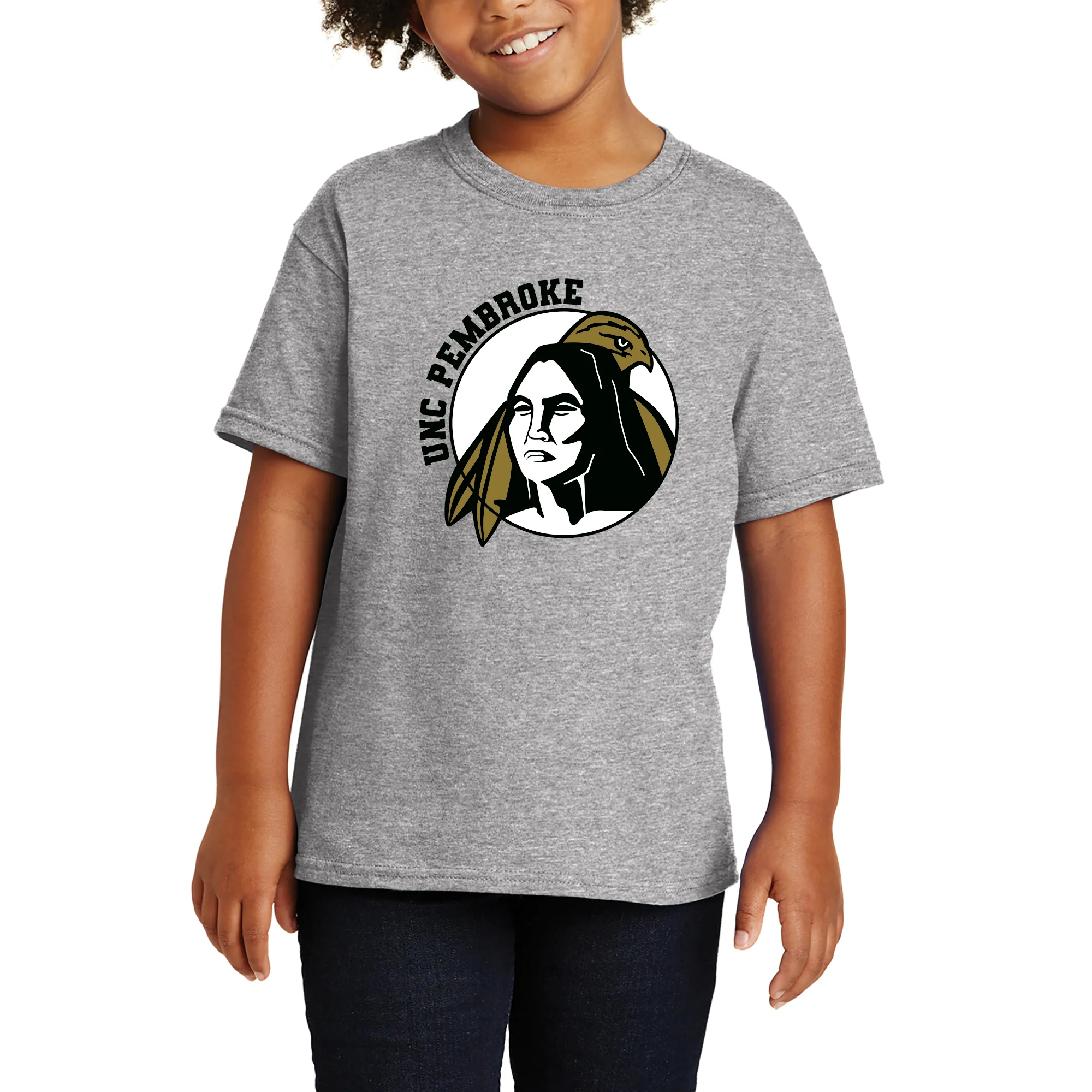 UNC Pembroke Braves Primary Logo Youth T Shirt - Sport Grey - Image 4