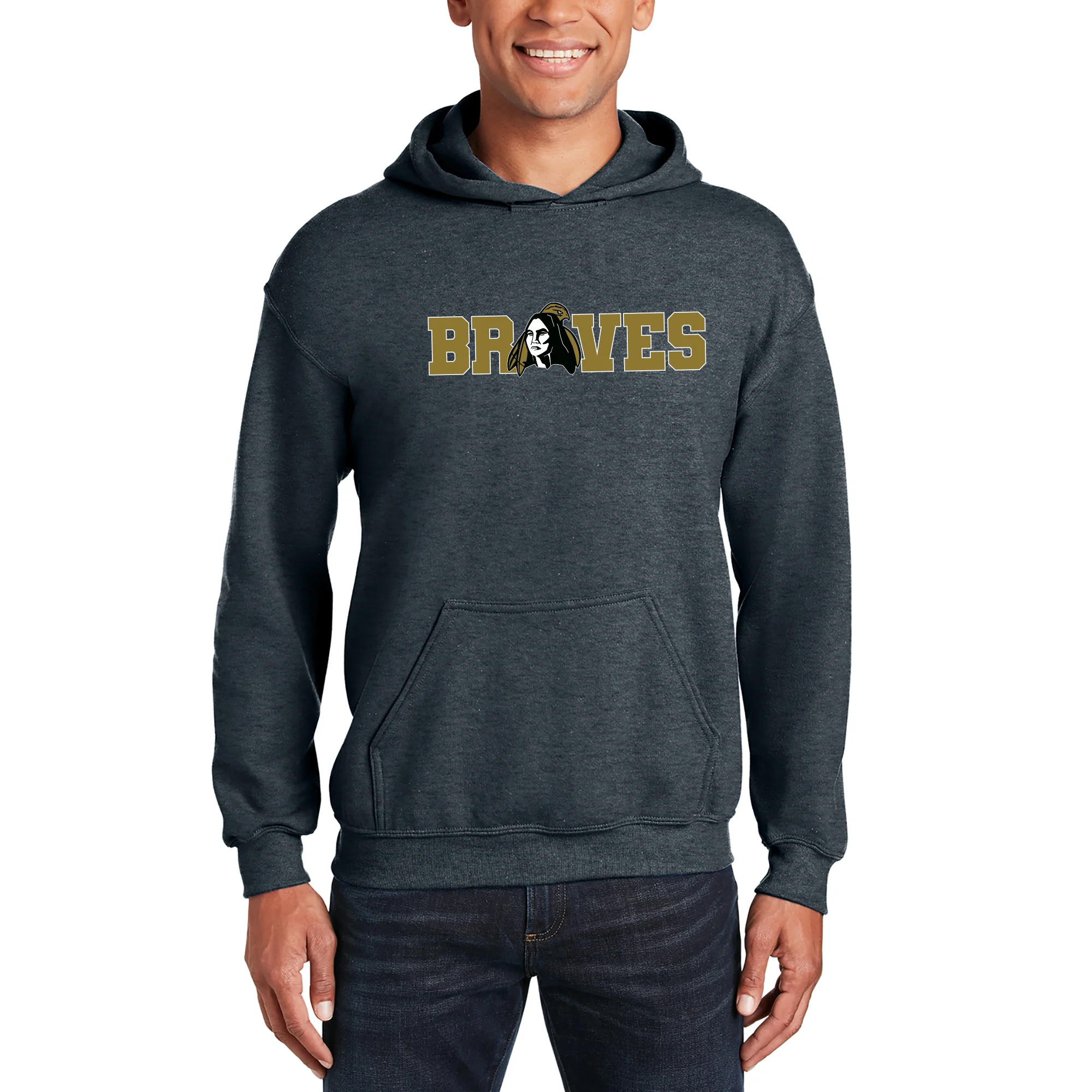UNC Pembroke Braves Wordmark Hoodie - Dark Heather - Image 3