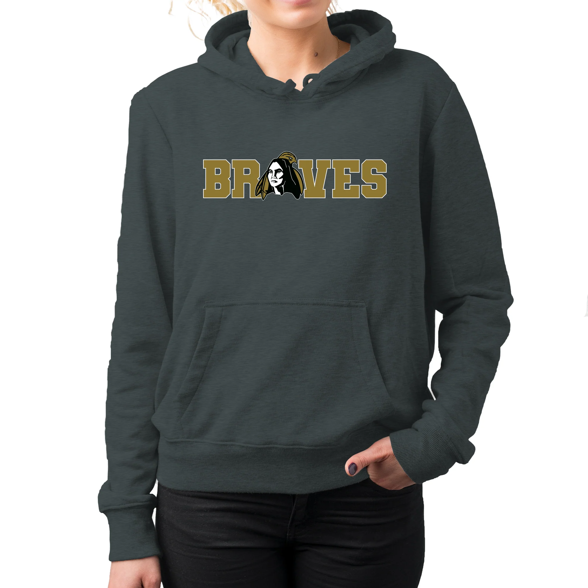 UNC Pembroke Braves Wordmark Hoodie - Dark Heather - Image 4