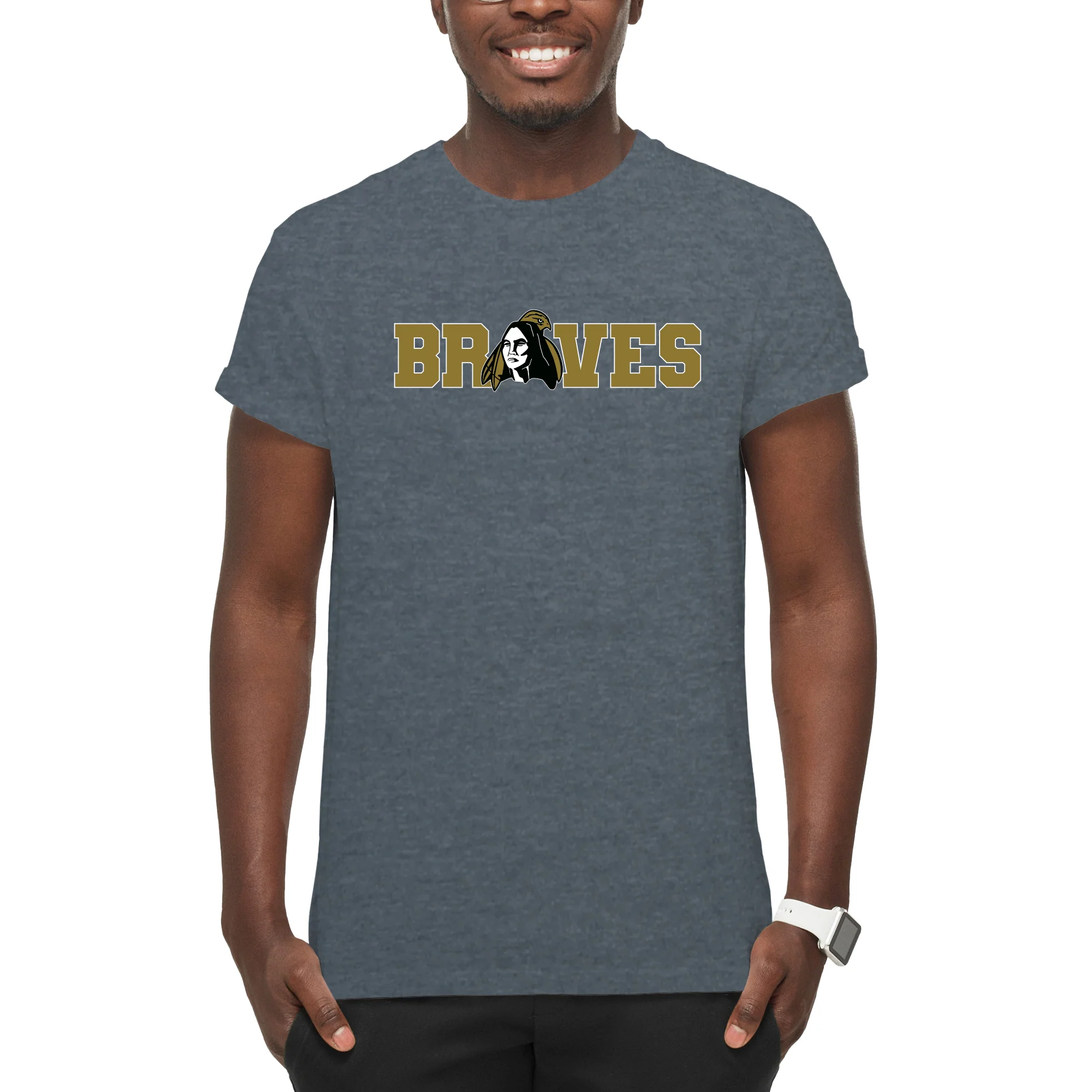UNC Pembroke Braves Wordmark T Shirt - Dark Heather - Image 3