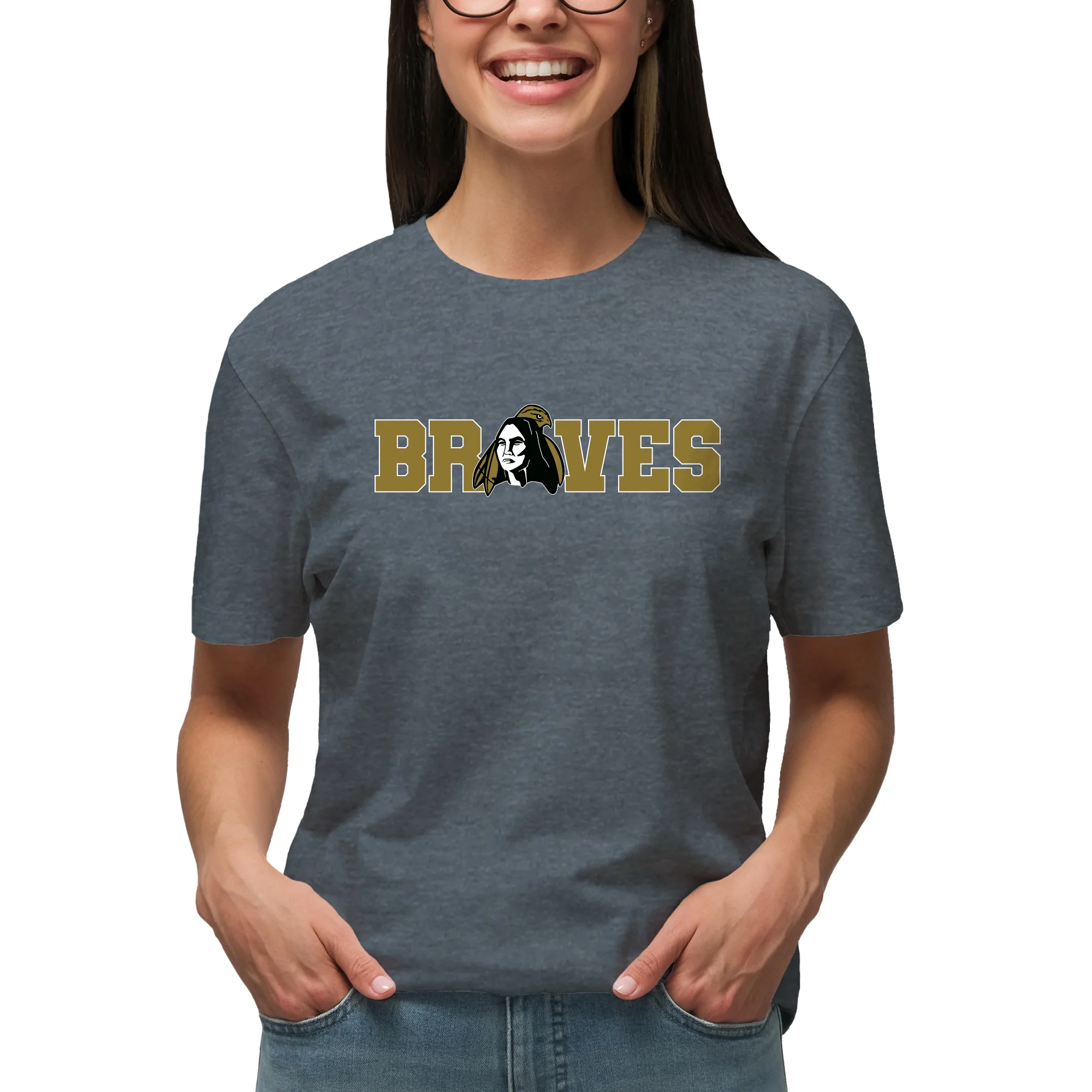 UNC Pembroke Braves Wordmark T Shirt - Dark Heather - Image 4