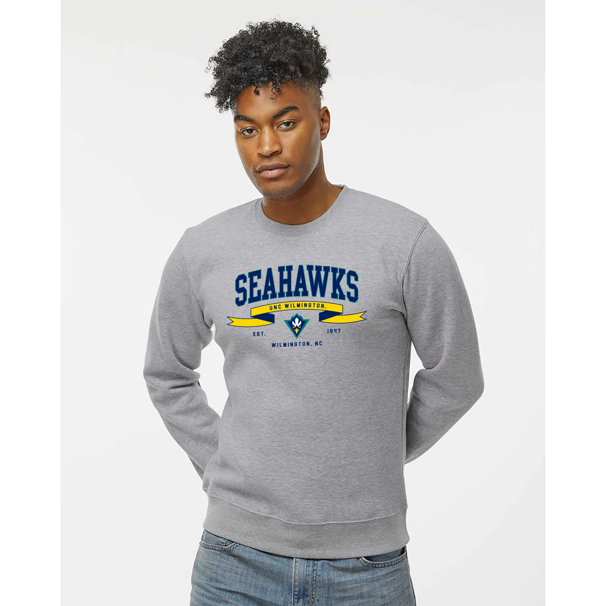 UNC Wilmington Ribbon Flight JA BTB Crewneck - Oxford - Image 3