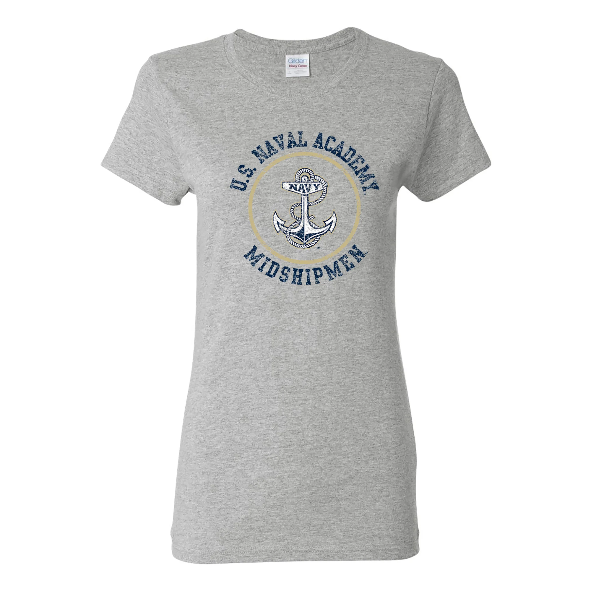 United States Naval Academy Midshipmen Circle Logo Women's Short Sleeve T Shirt - Sport Grey