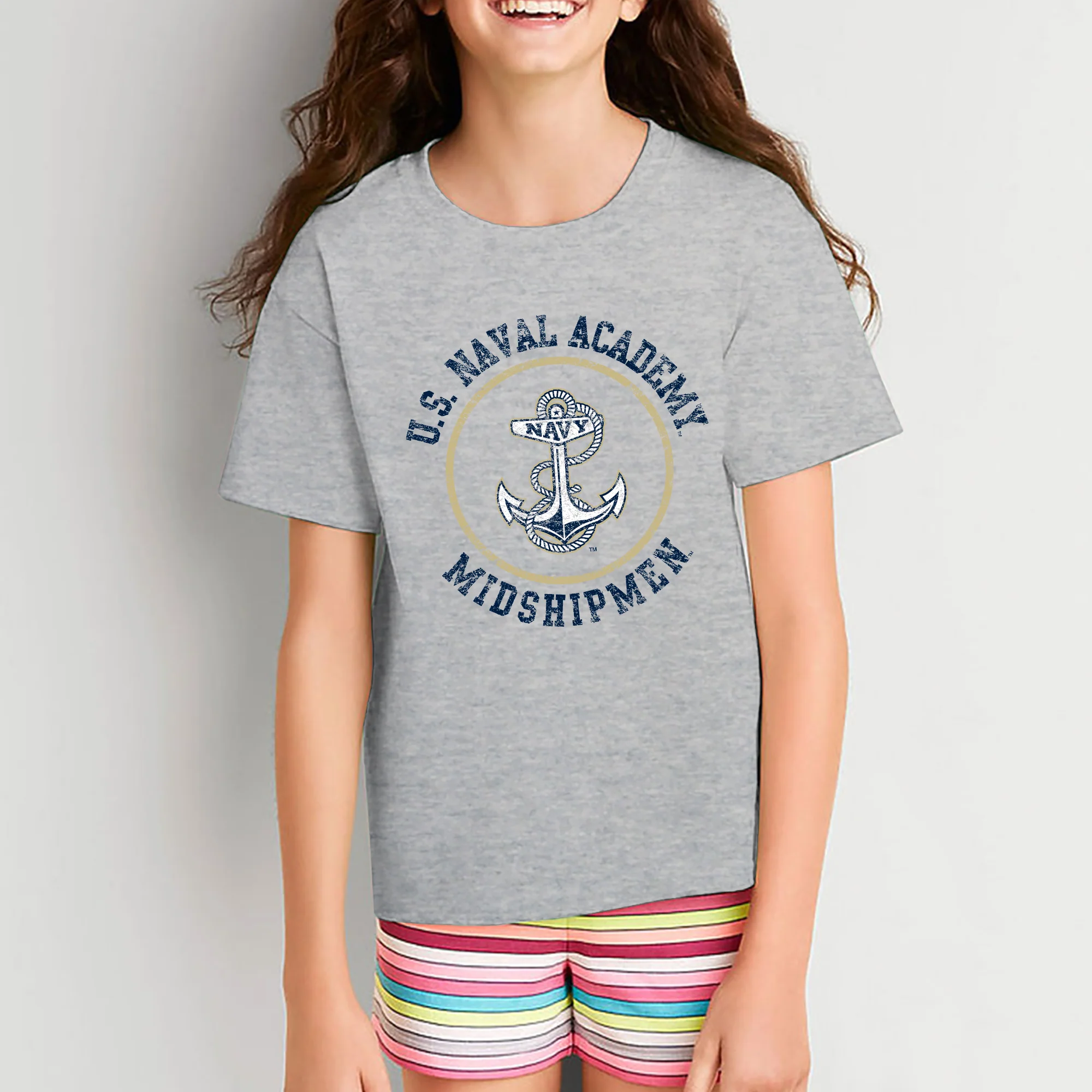 United States Naval Academy Midshipmen Circle Logo Youth Short Sleeve T Shirt - Sport Grey - Image 4