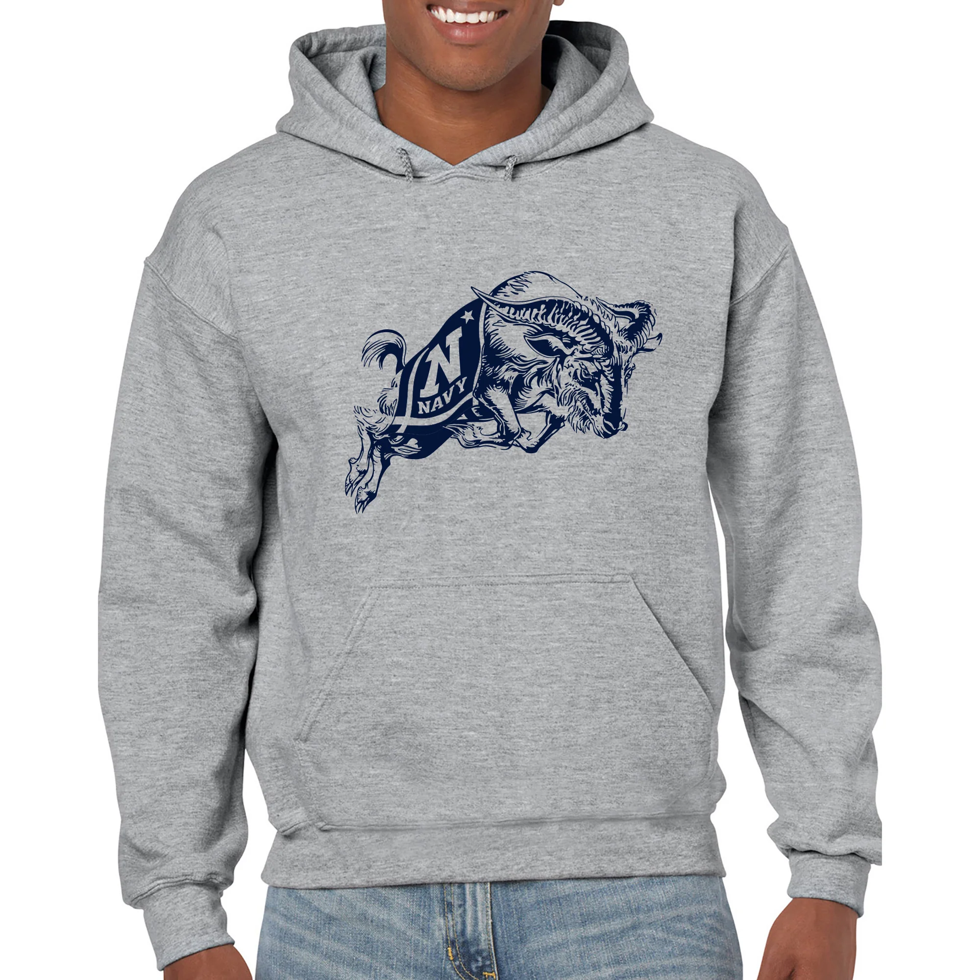 United States Naval Academy Midshipmen Primary Logo Heavy Blend Hoodie - Sport Grey - Image 3