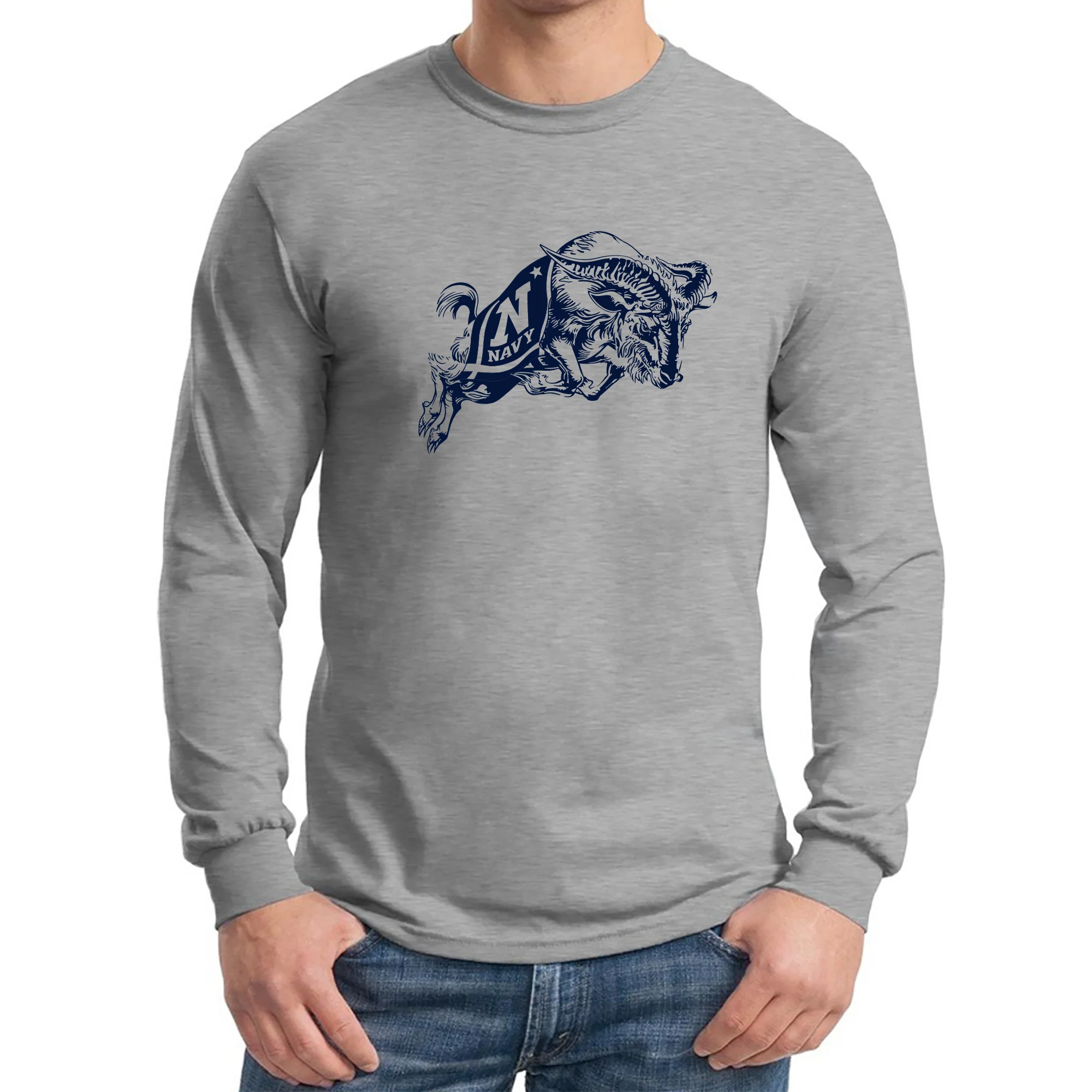 United States Naval Academy Midshipmen Primary Logo Long Sleeve T-Shirt - Sport Grey - Image 3