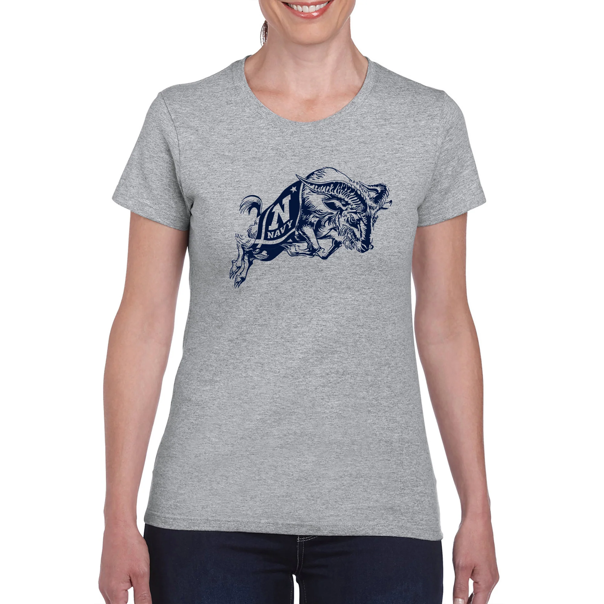 United States Naval Academy Midshipmen Primary Logo Women's Short Sleeve T Shirt - Sport Grey - Image 3