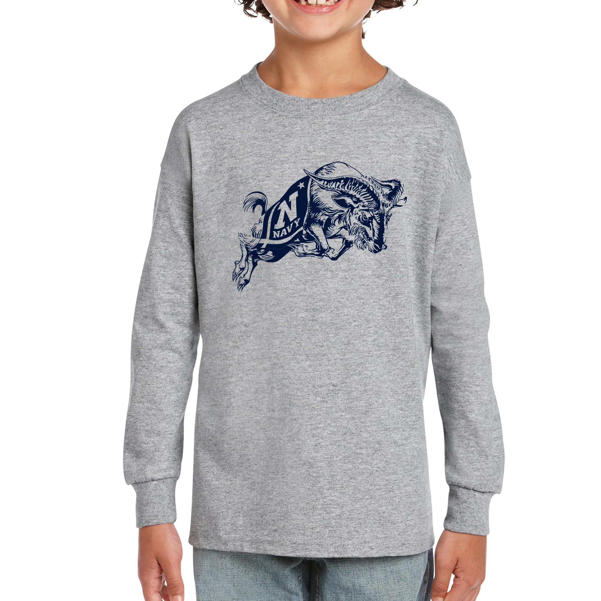 United States Naval Academy Midshipmen Primary Logo Youth Long Sleeve T Shirt - Sport Grey - Image 3