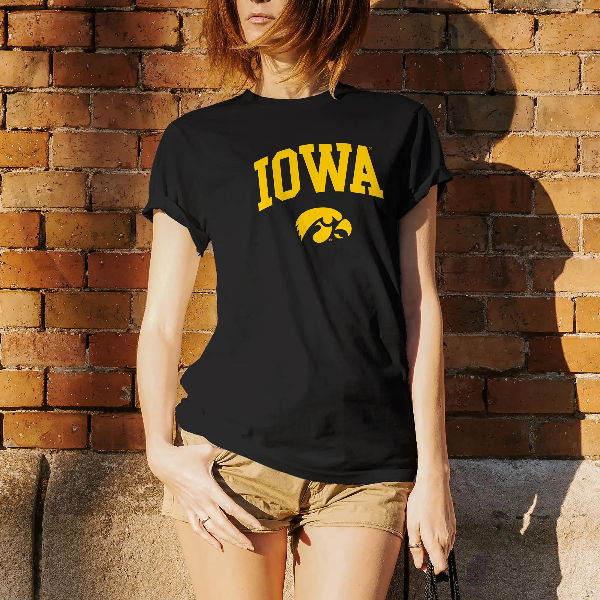 University of Iowa Hawkeyes Arch Logo Cotton Short Sleeve T Shirt - Black - Image 3