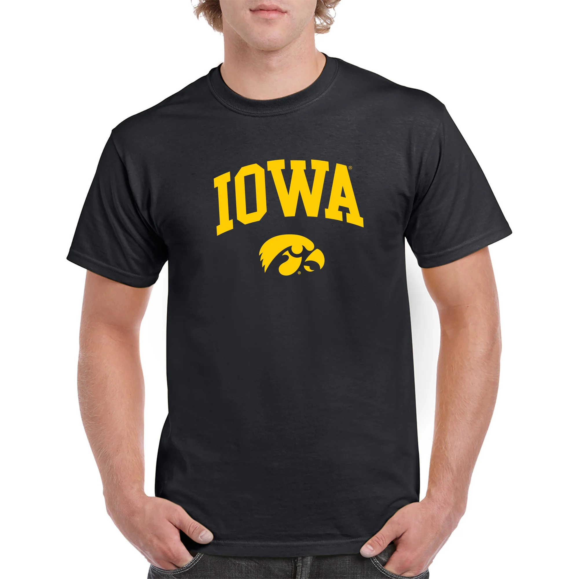 University of Iowa Hawkeyes Arch Logo Cotton Short Sleeve T Shirt - Black - Image 4