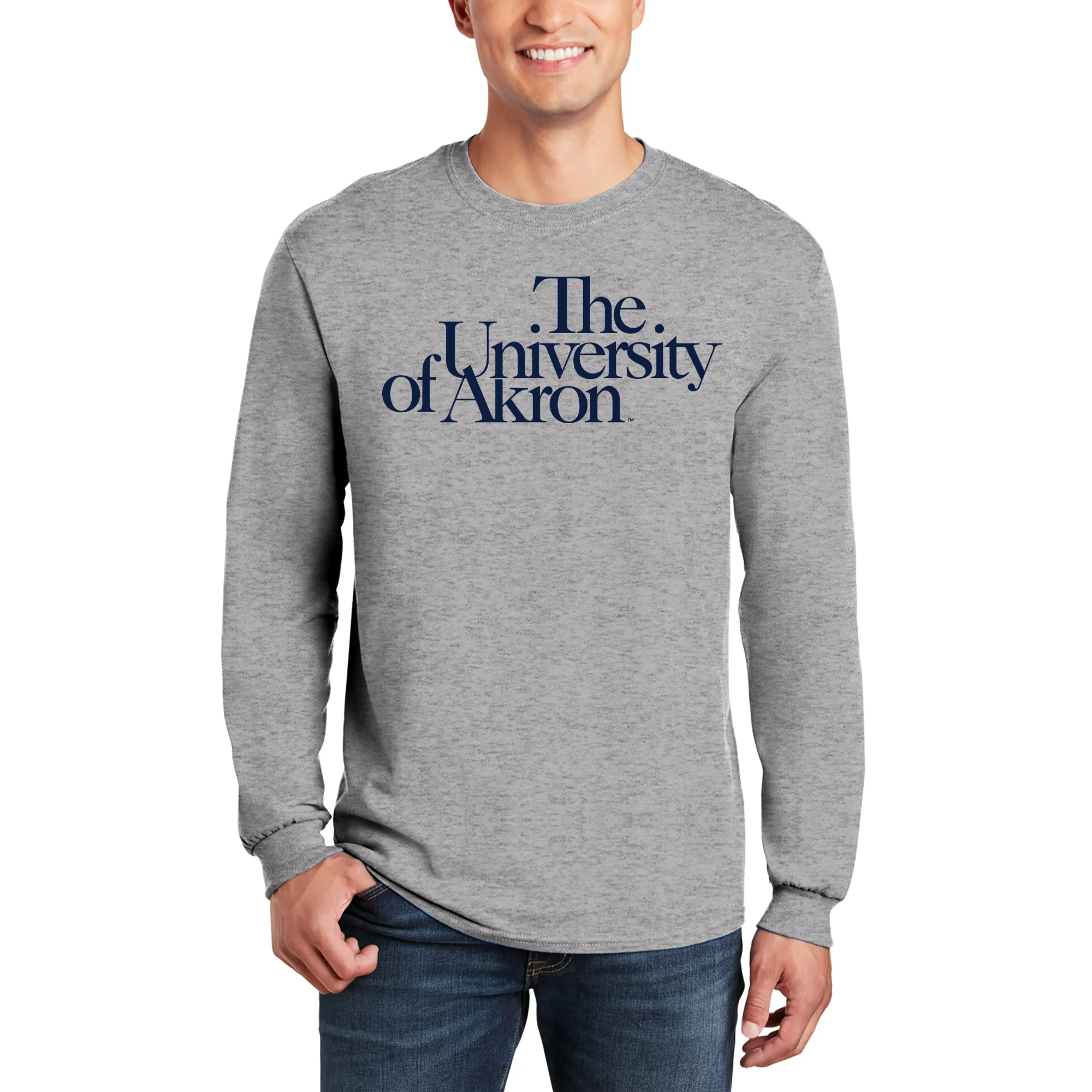 University of Akron Institutional Logo Long Sleeve - Sport Grey - Image 3