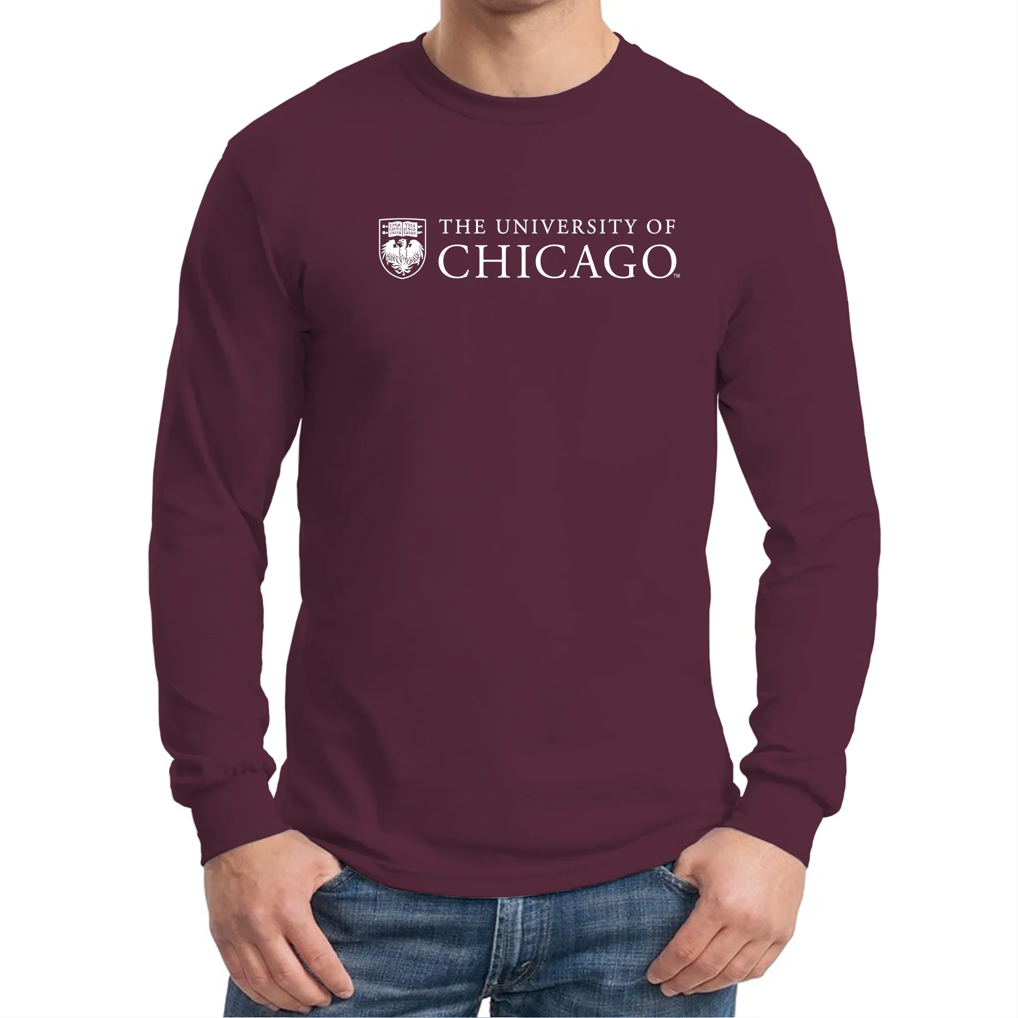 University of Chicago Maroons Institutional Logo Long Sleeve T Shirt - Maroon - Image 3