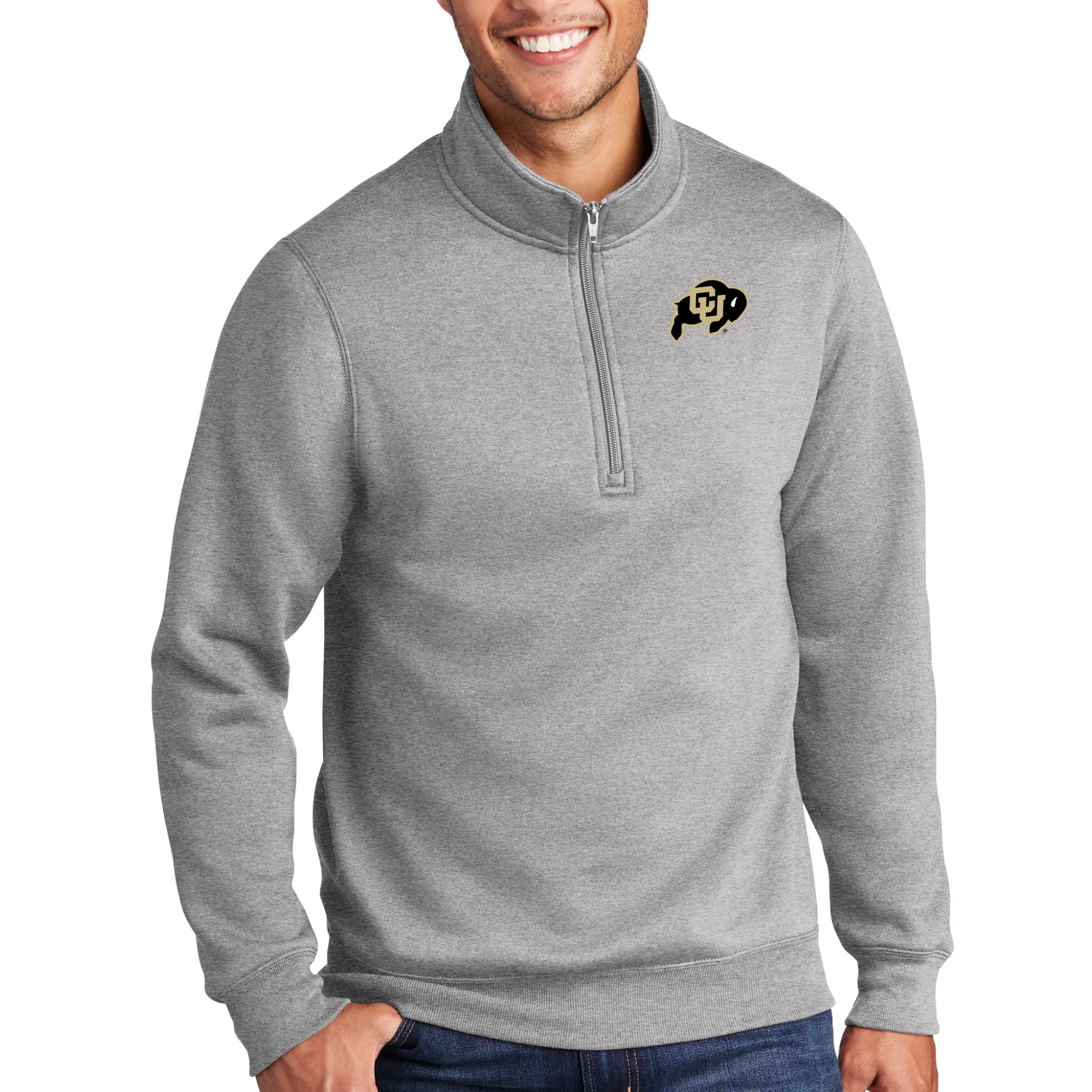 University of Colorado Buffaloes Primary Logo Left Chest 1/4 Zip Sweatshirt - Athletic Heather - Image 4