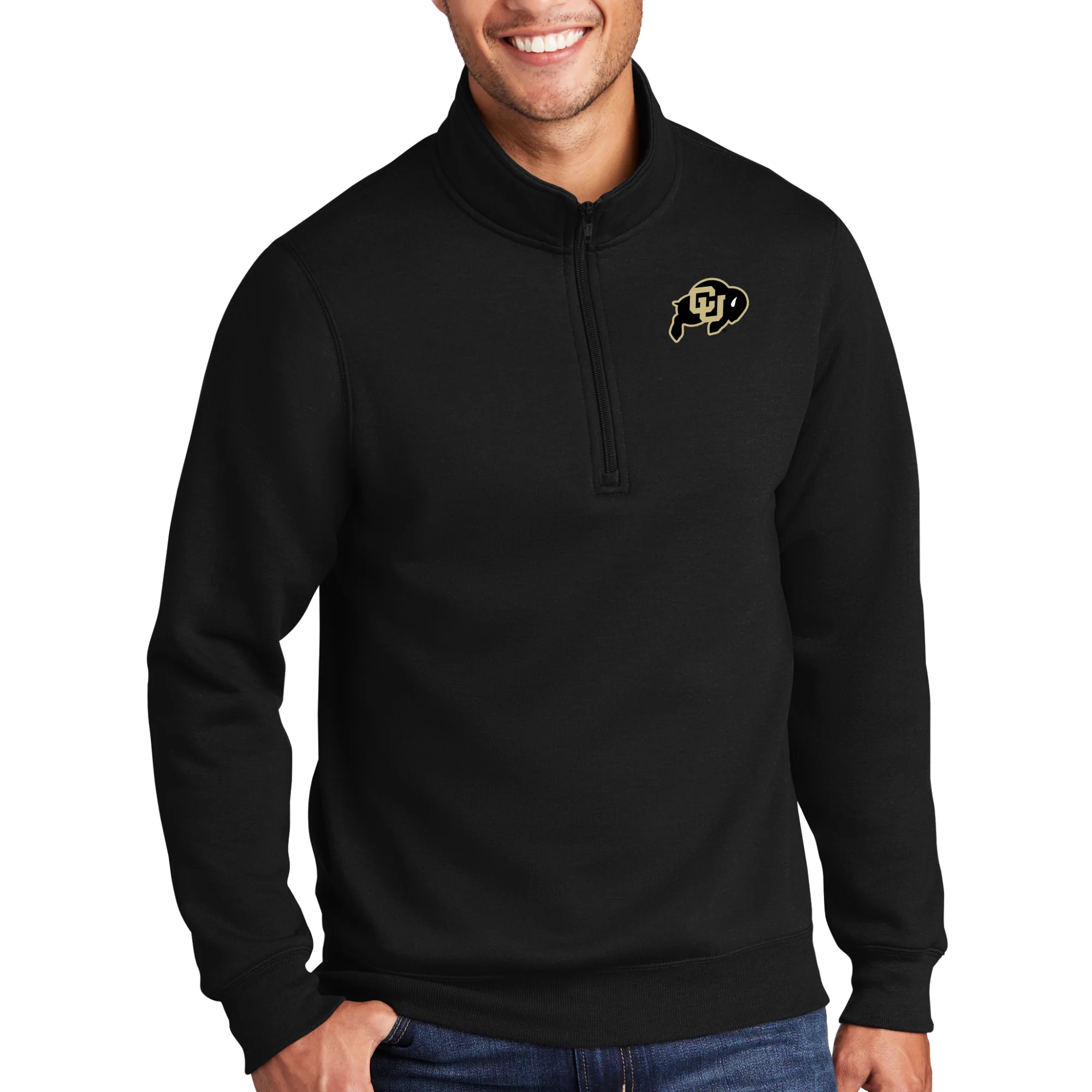 University of Colorado Buffaloes Primary Logo Left Chest 1/4 Zip Sweatshirt - Black - Image 4
