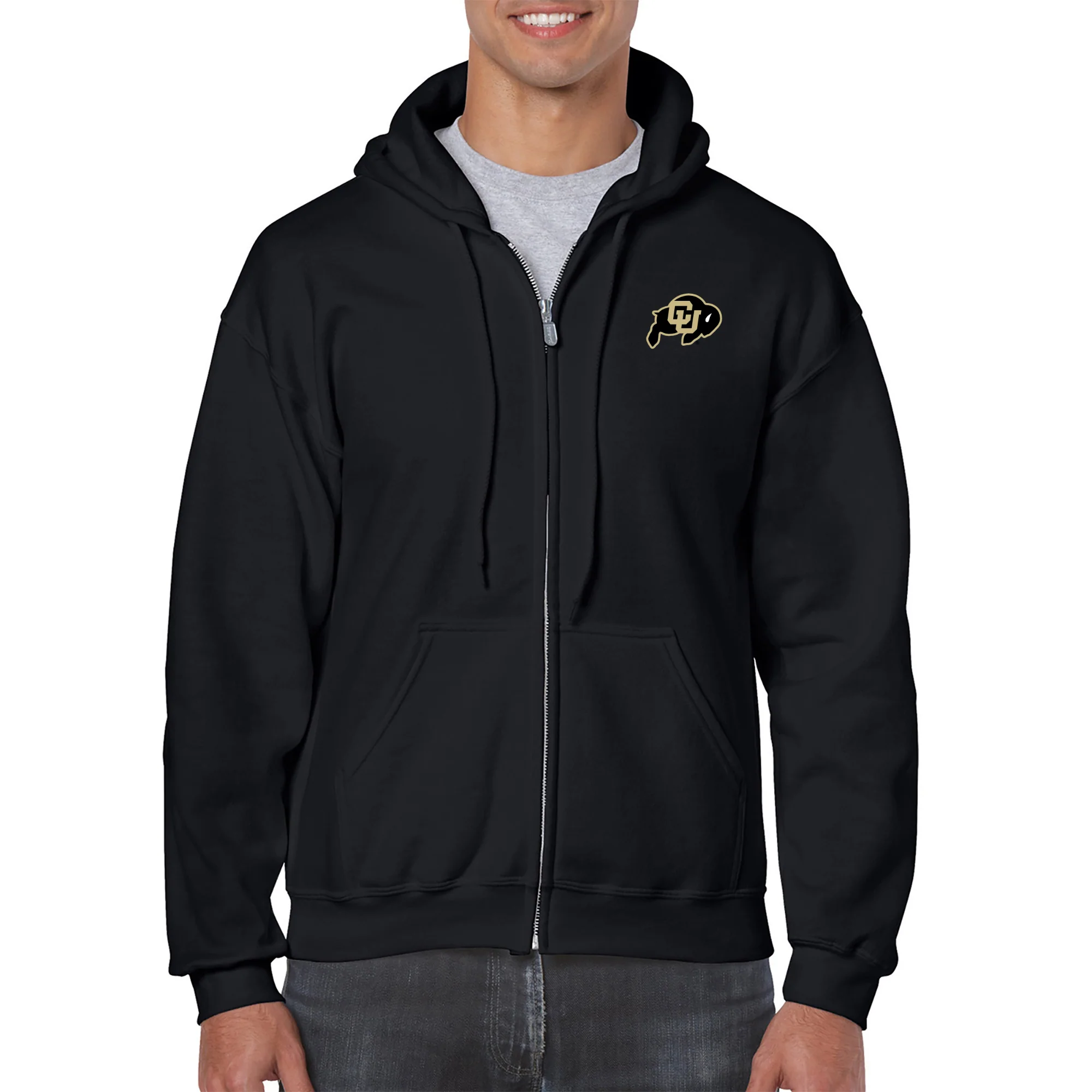 University of Colorado Buffaloes Primary Logo Left Chest Zip Hoodie - Black - Image 3