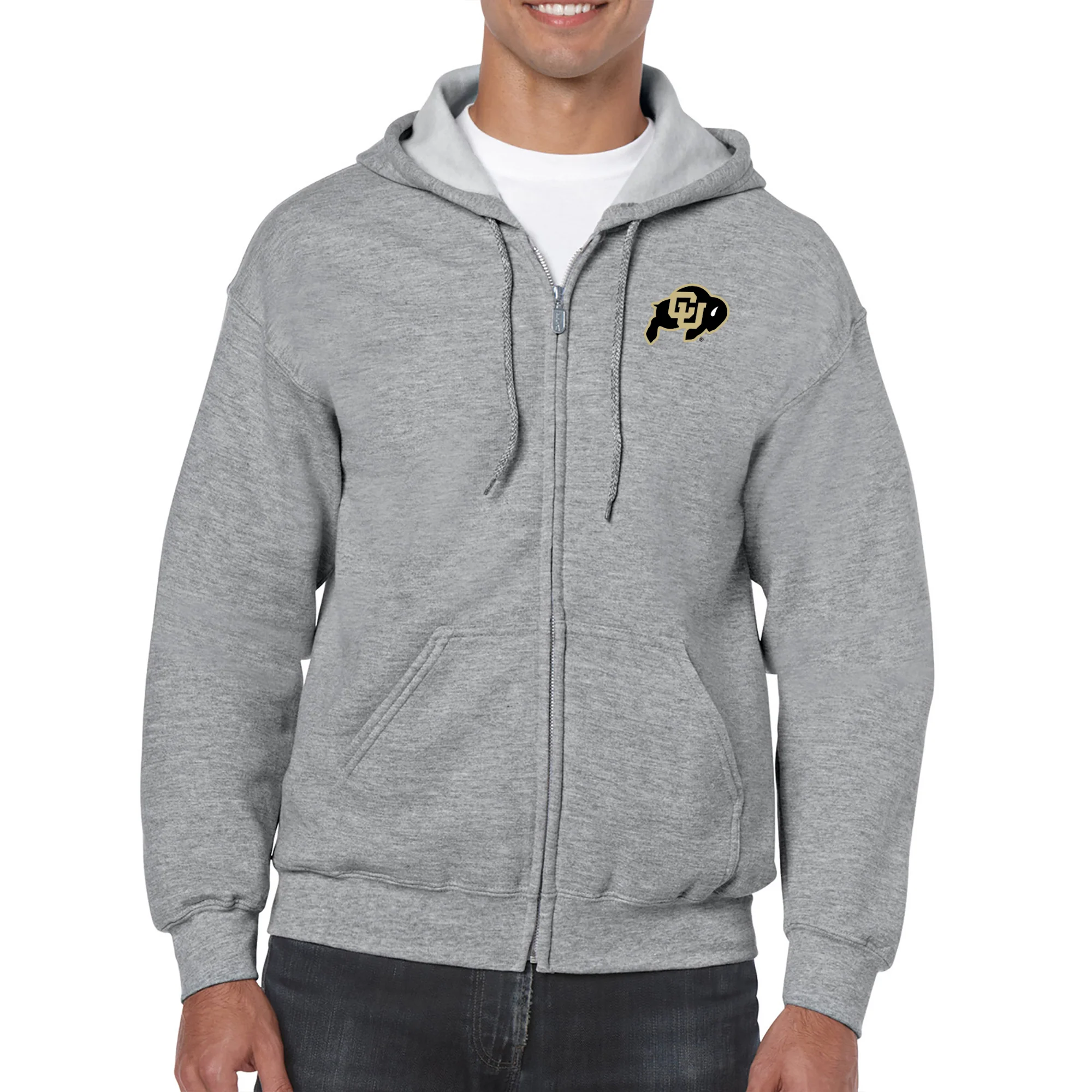 University of Colorado Buffaloes Primary Logo Left Chest Zip Hoodie - Sport Grey - Image 4