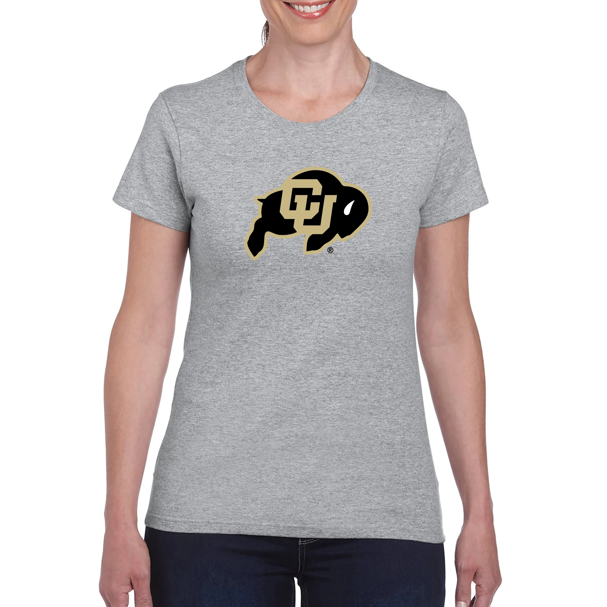 University of Colorado Buffaloes Primary Logo Women's T Shirt - Sport Grey - Image 4
