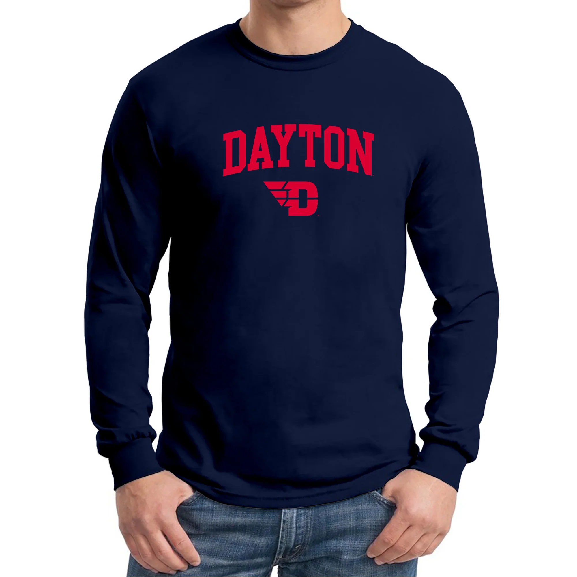 University of Dayton Flyers Arch Logo Long Sleeve T Shirt - Navy - Image 3