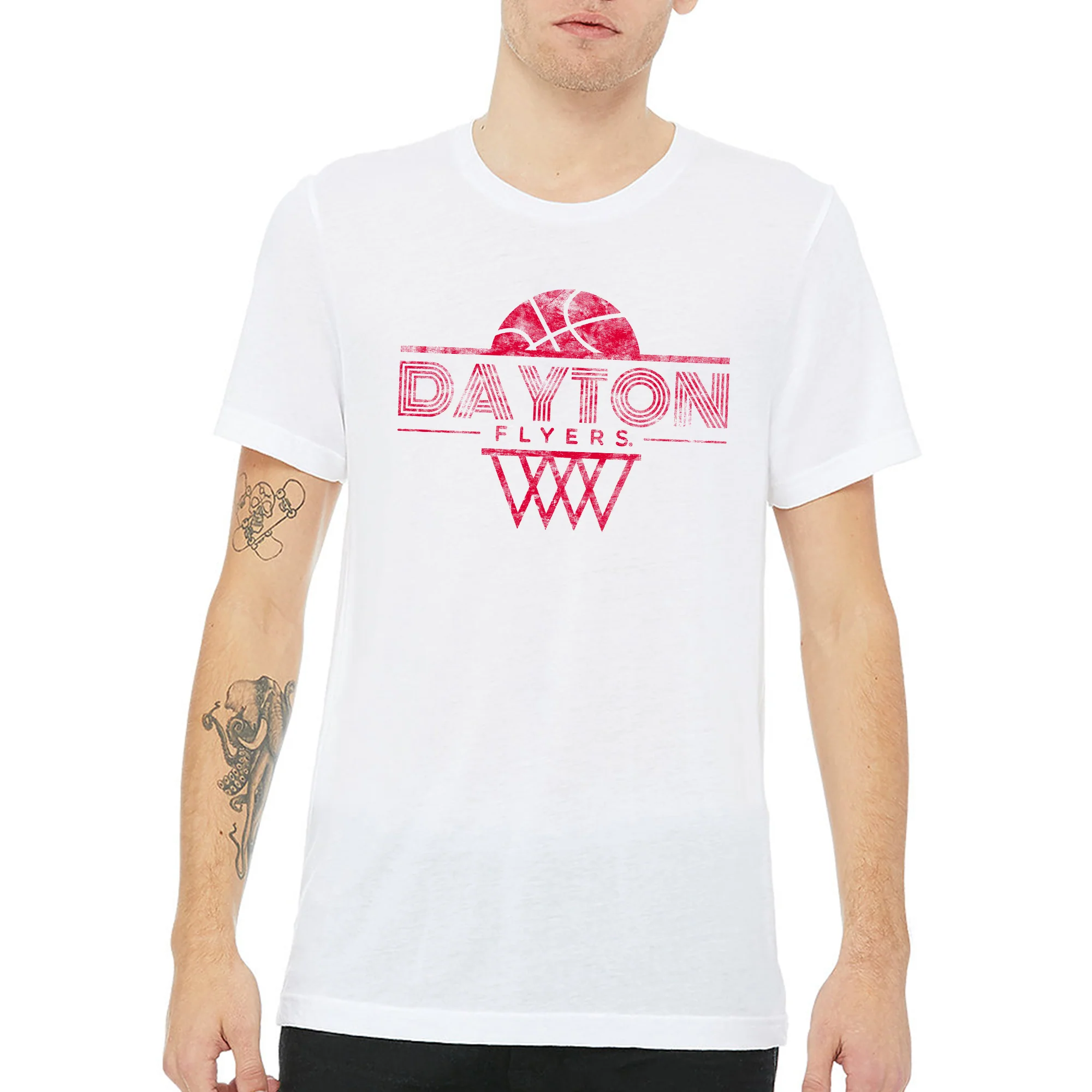 University of Dayton Flyers Oblique Hoop Canvas Triblend Short Sleeve T-Shirt - Solid White - Image 3