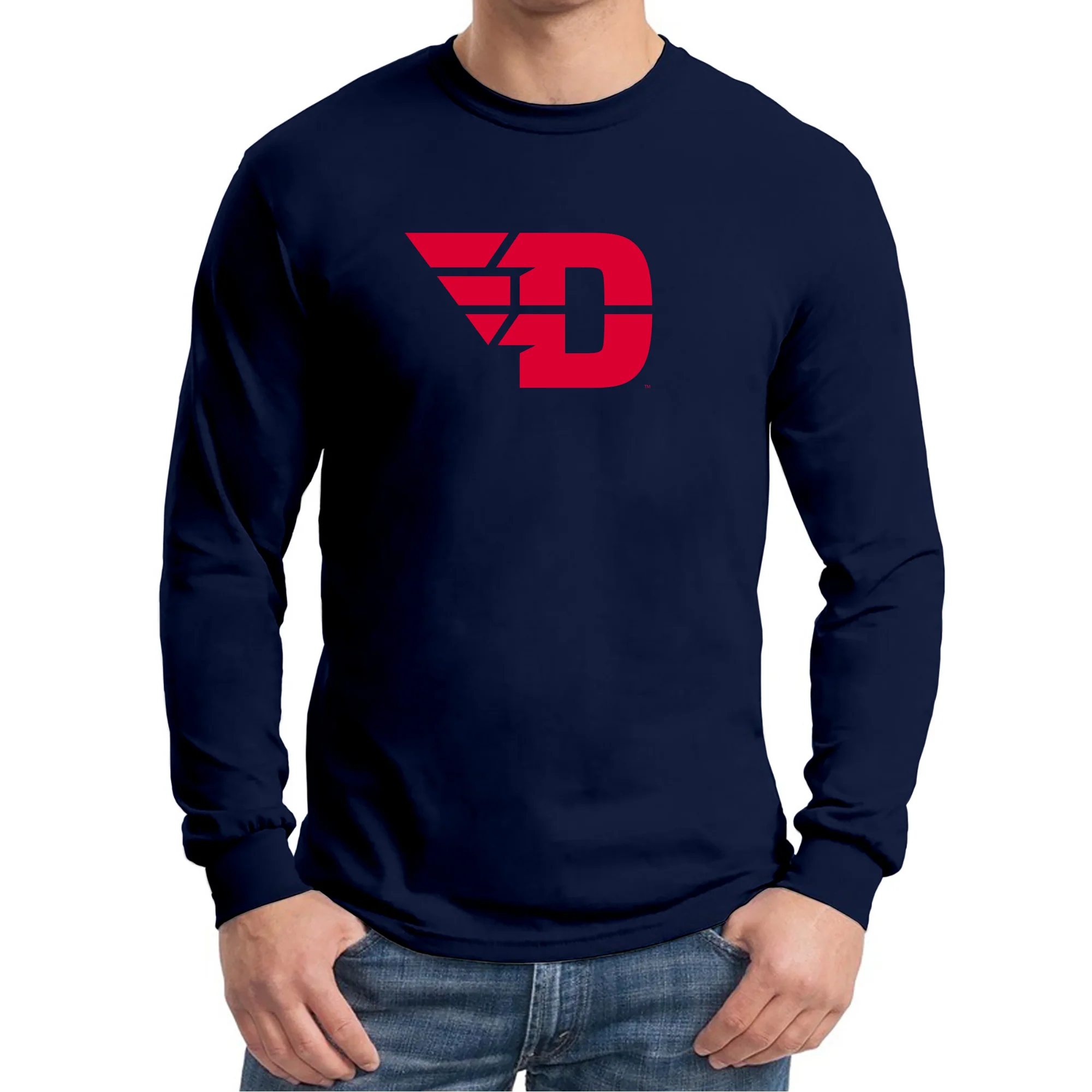 University of Dayton Flyers Primary Logo Long Sleeve T Shirt - Navy - Image 3