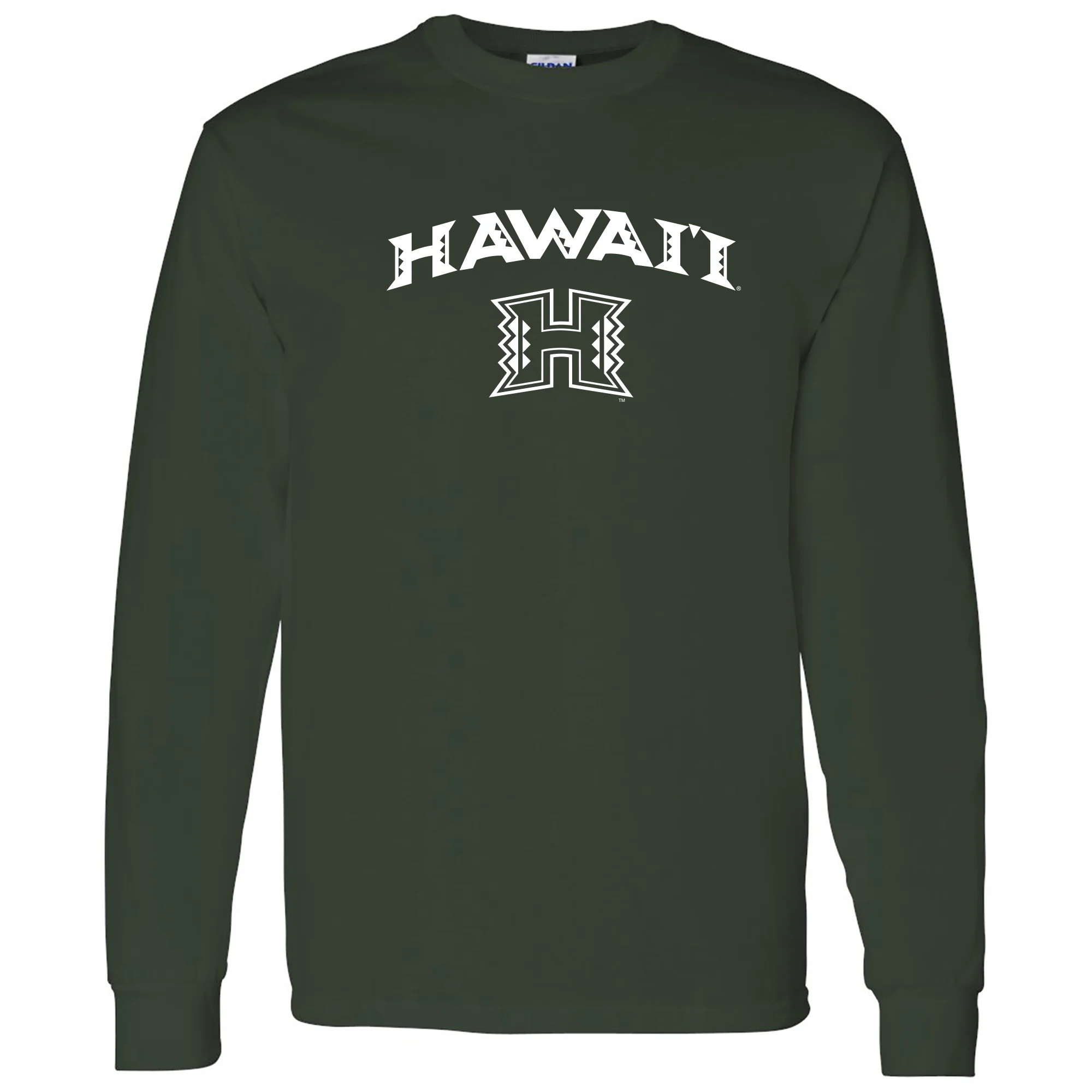 University of Hawaii Rainbow Warriors Arch Logo Cotton Long Sleeve T-Shirt - Forest