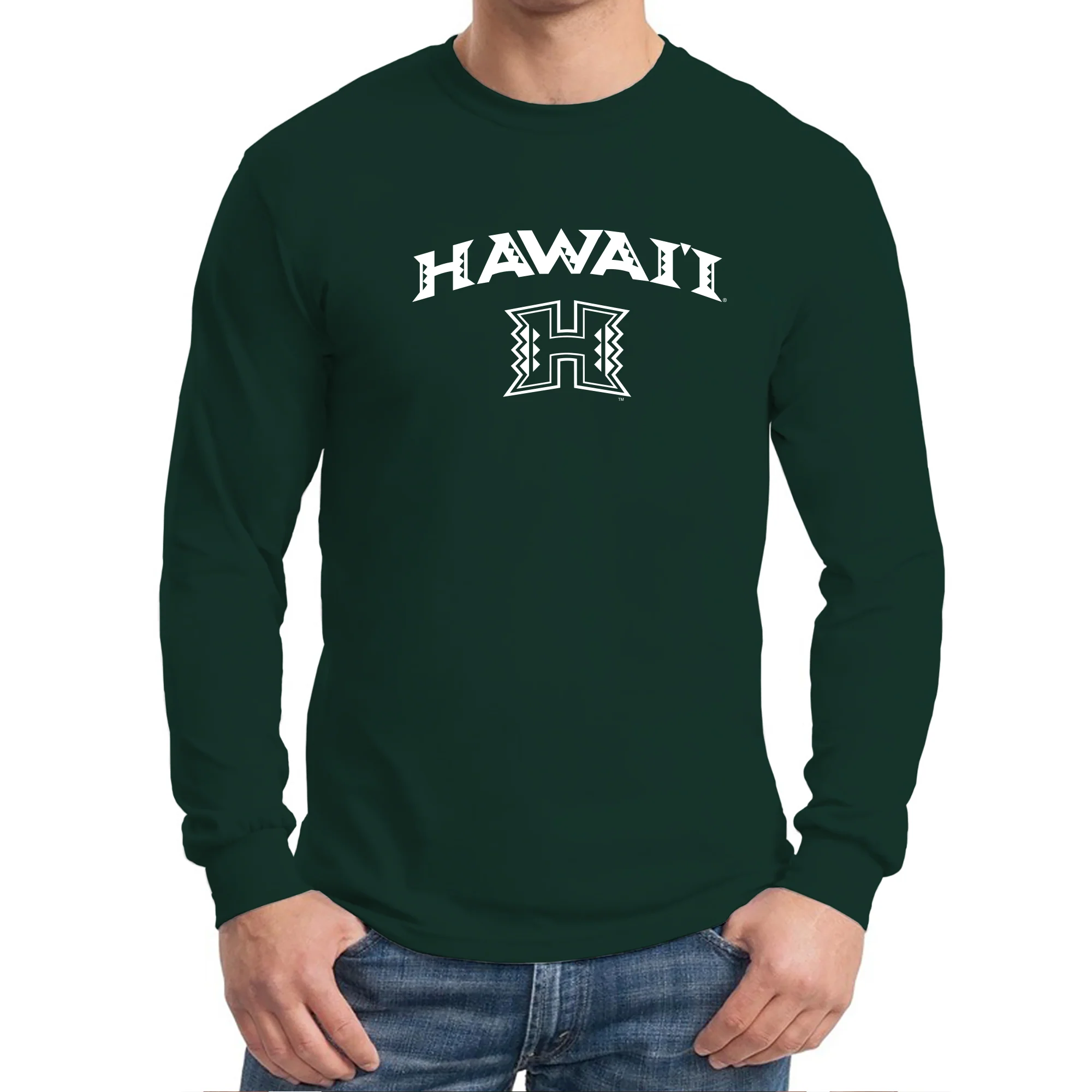 University of Hawaii Rainbow Warriors Arch Logo Cotton Long Sleeve T-Shirt - Forest - Image 3
