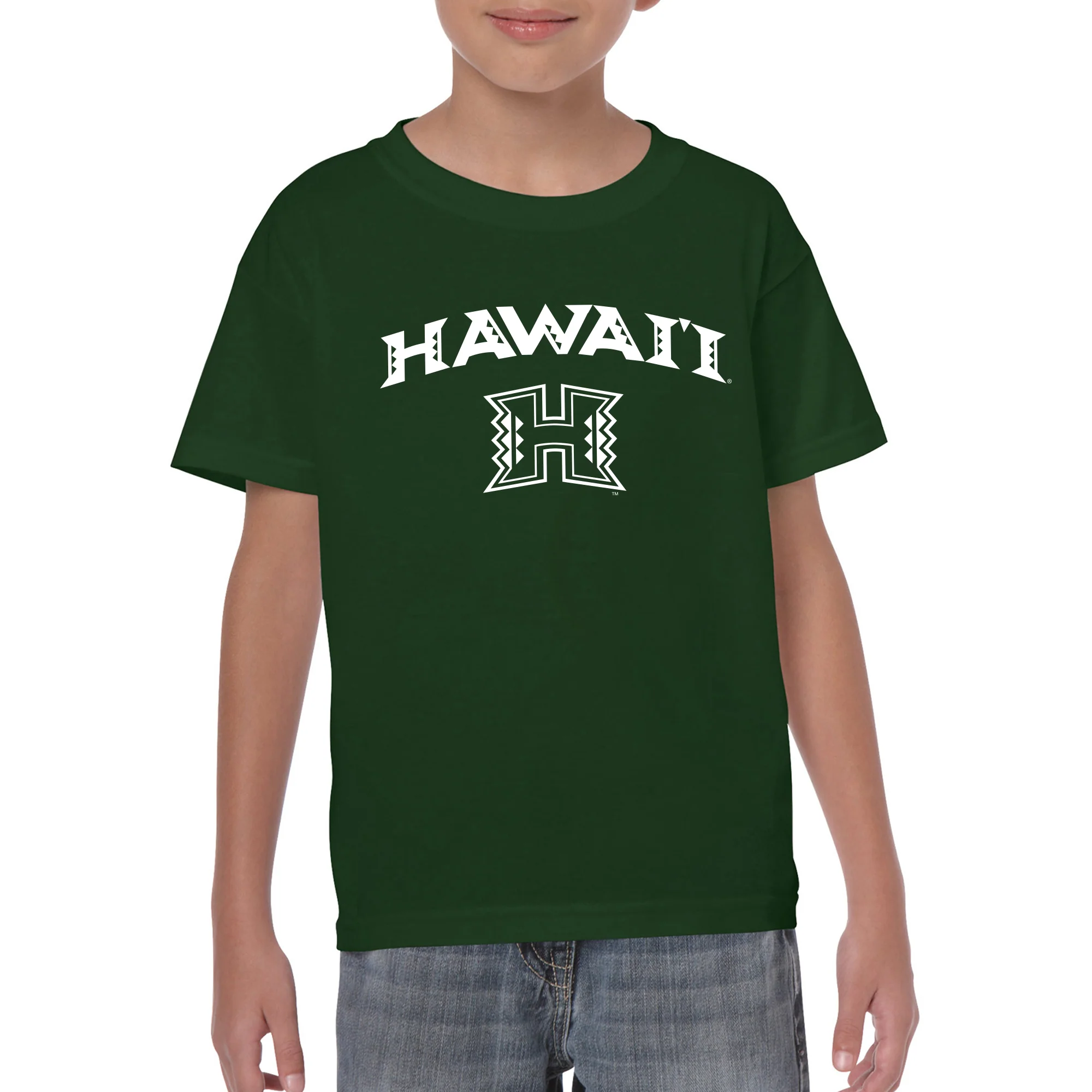 University of Hawaii Rainbow Warriors Arch Logo Cotton Youth T-Shirt - Forest - Image 3