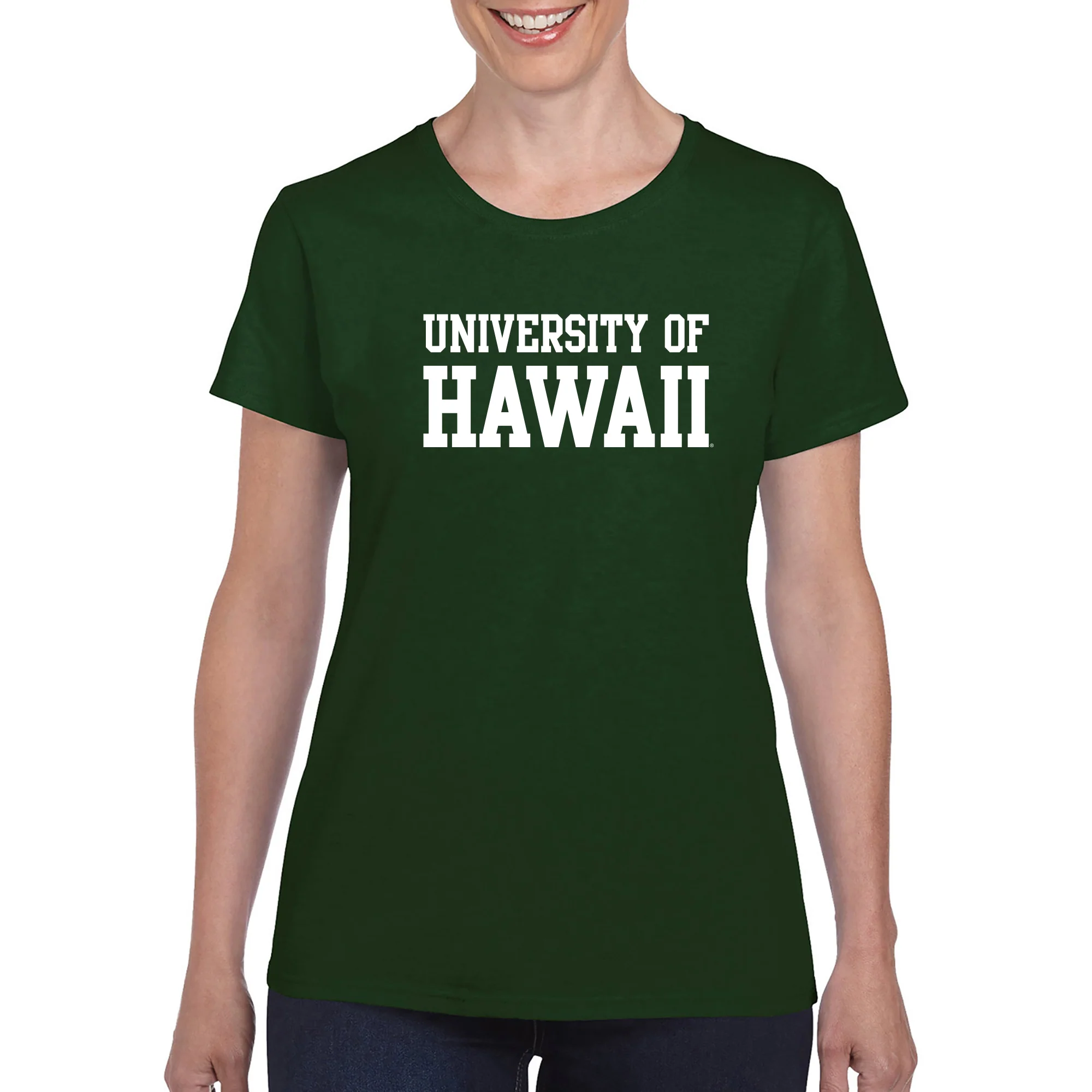 University of Hawaii Rainbow Warriors Basic Block Cotton Womens T-Shirt - Forest - Image 3