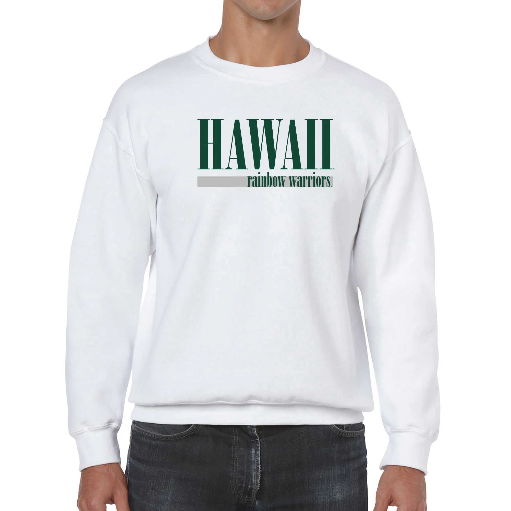 University of Hawaii Rainbow Warriors Boldline Basic Cotton Crewneck Sweatshirt - White - Image 3