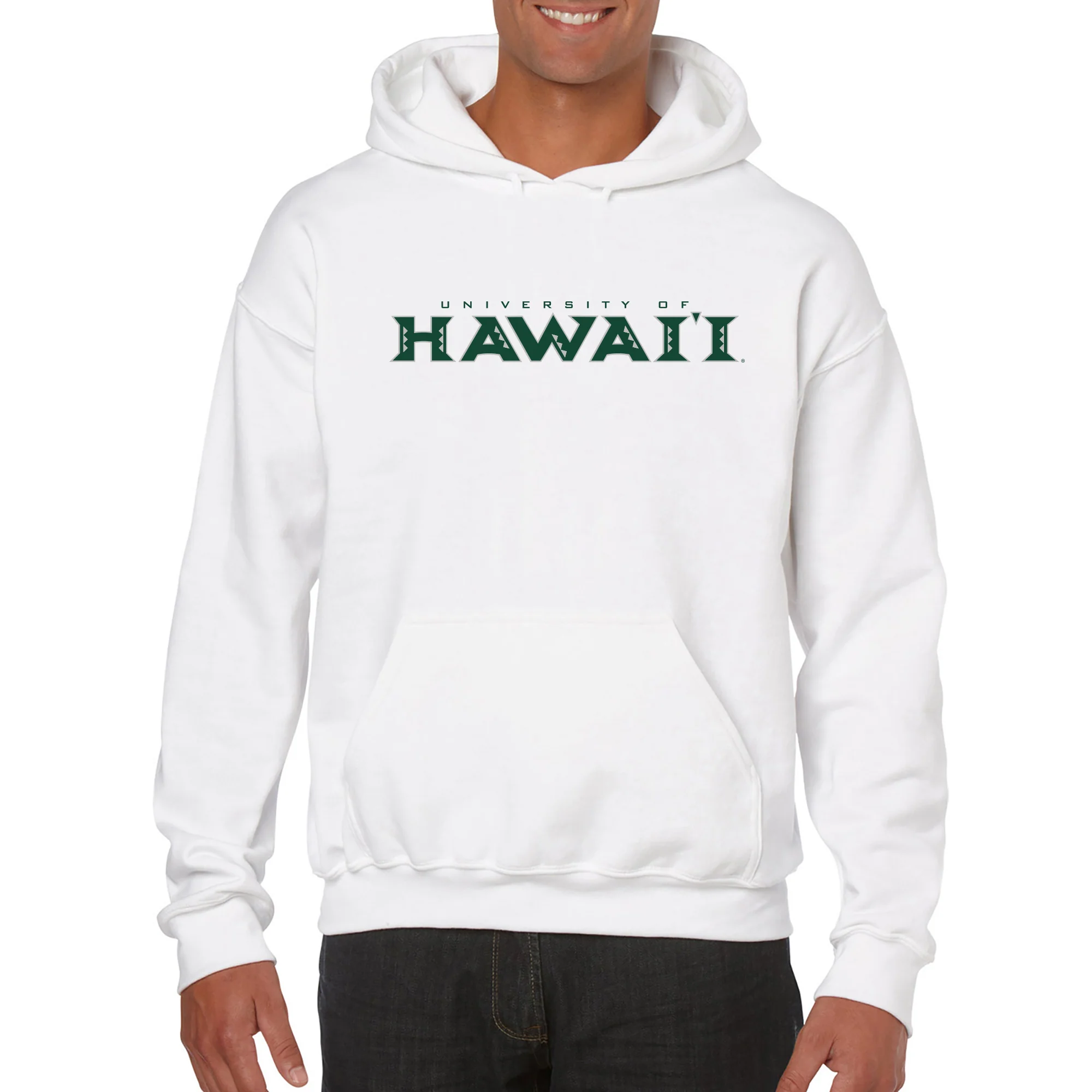 University of Hawaii Rainbow Warriors Front and Back Print Cotton Hoodie - White - Image 3