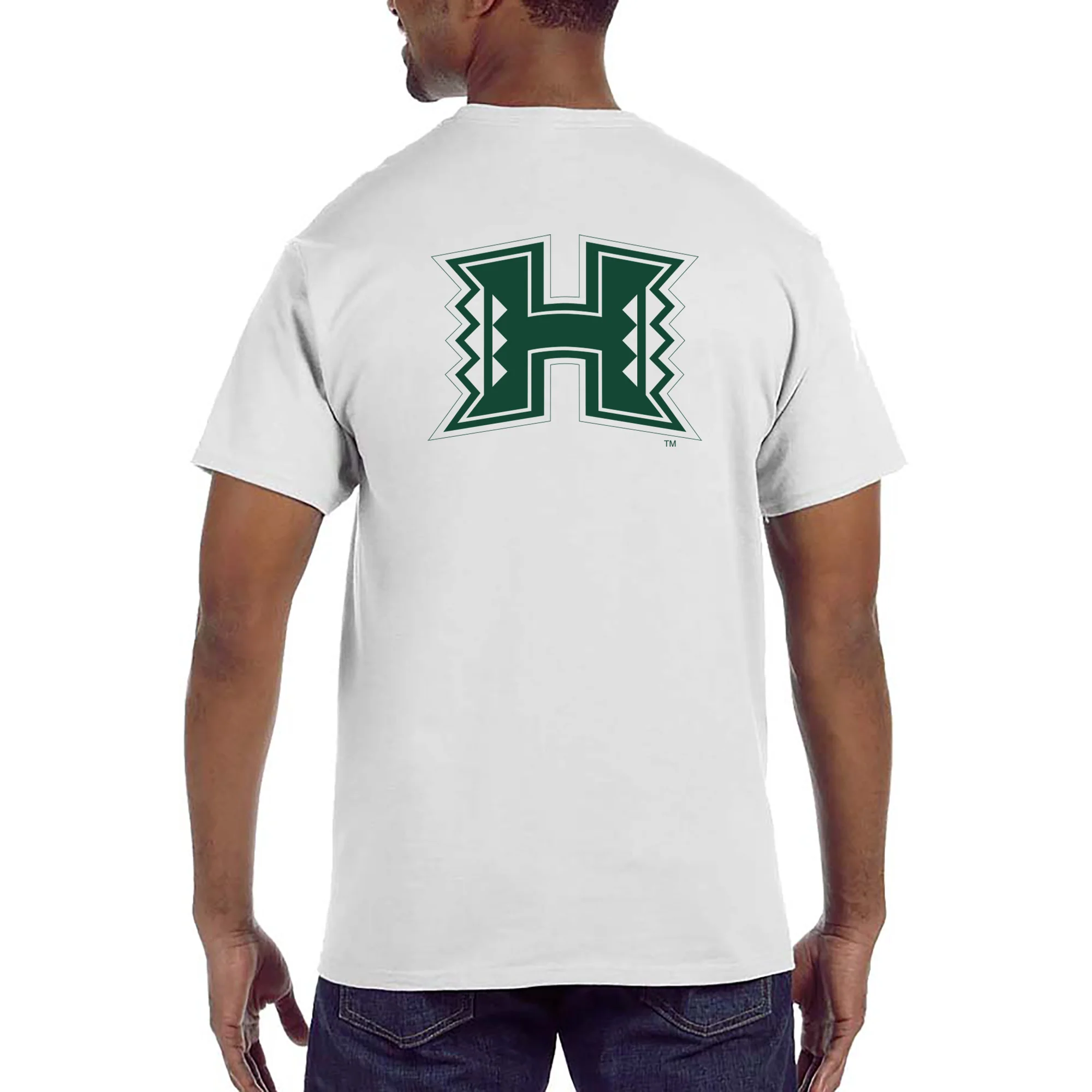 University of Hawaii Rainbow Warriors Front and Back Print Cotton T-Shirt - White - Image 5