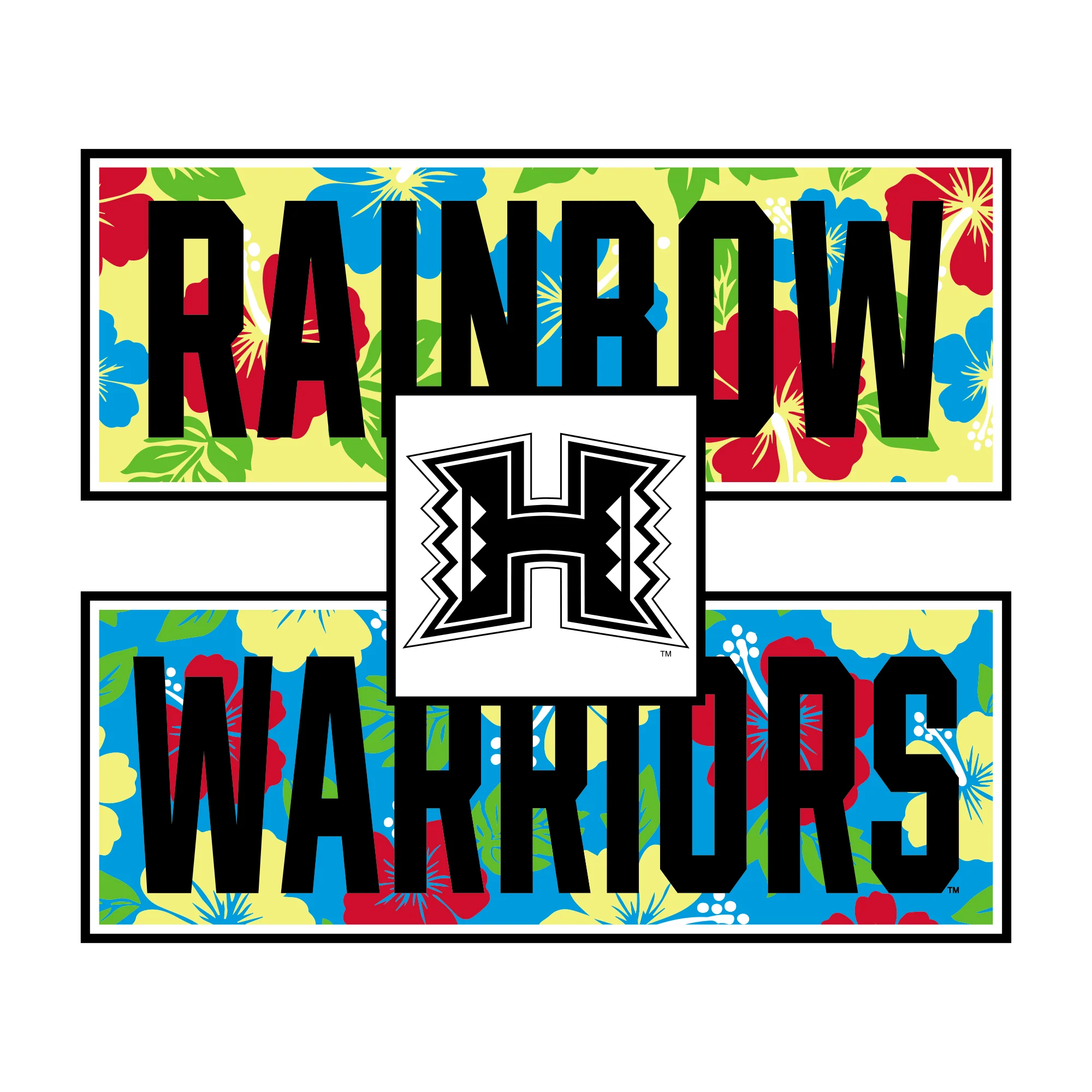 University of Hawaii Rainbow Warriors Hibiscus Pattern Blocks Cotton T-Shirt - White - Image 2