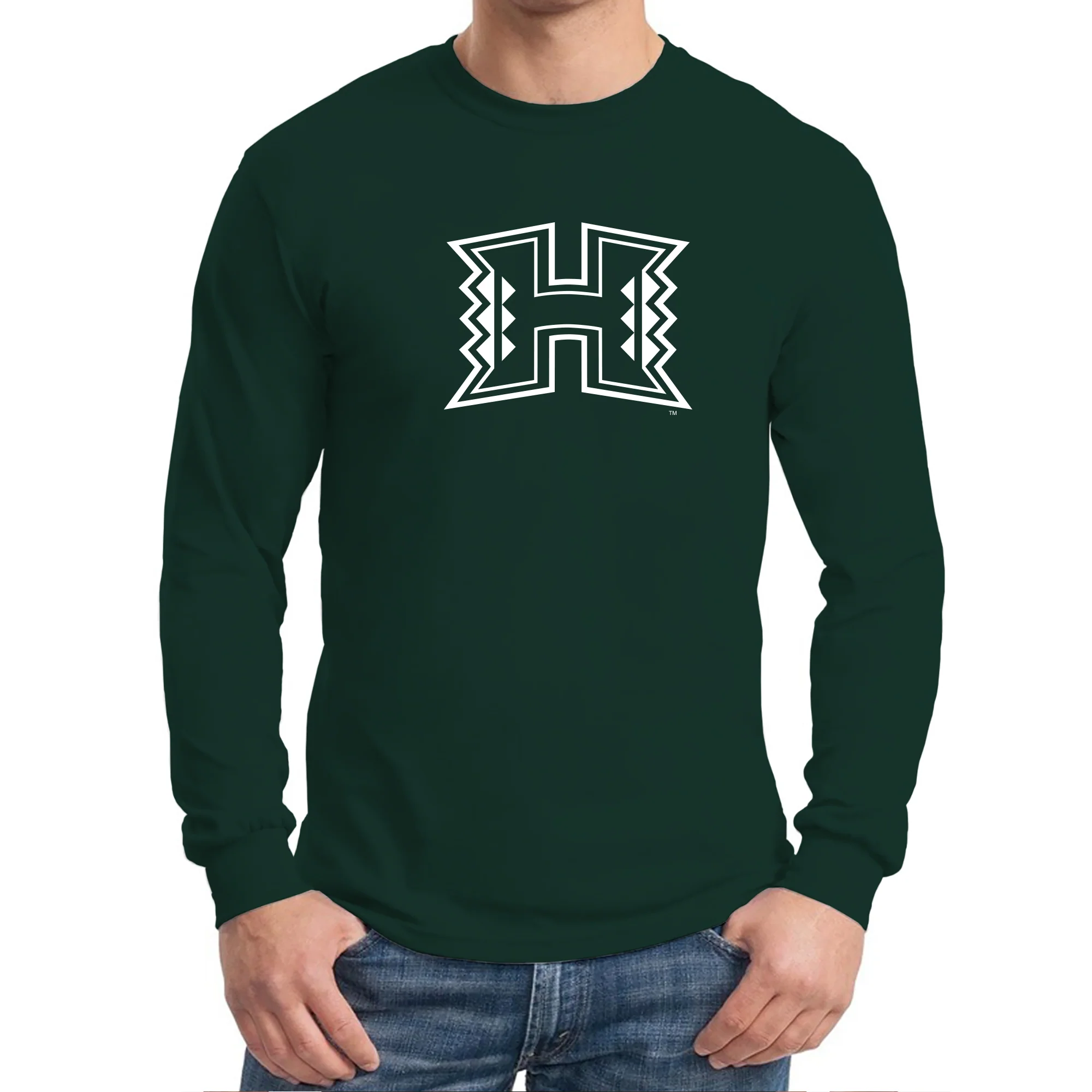 University of Hawaii Rainbow Warriors Primary Logo Cotton Long Sleeve T-Shirt - Forest - Image 3