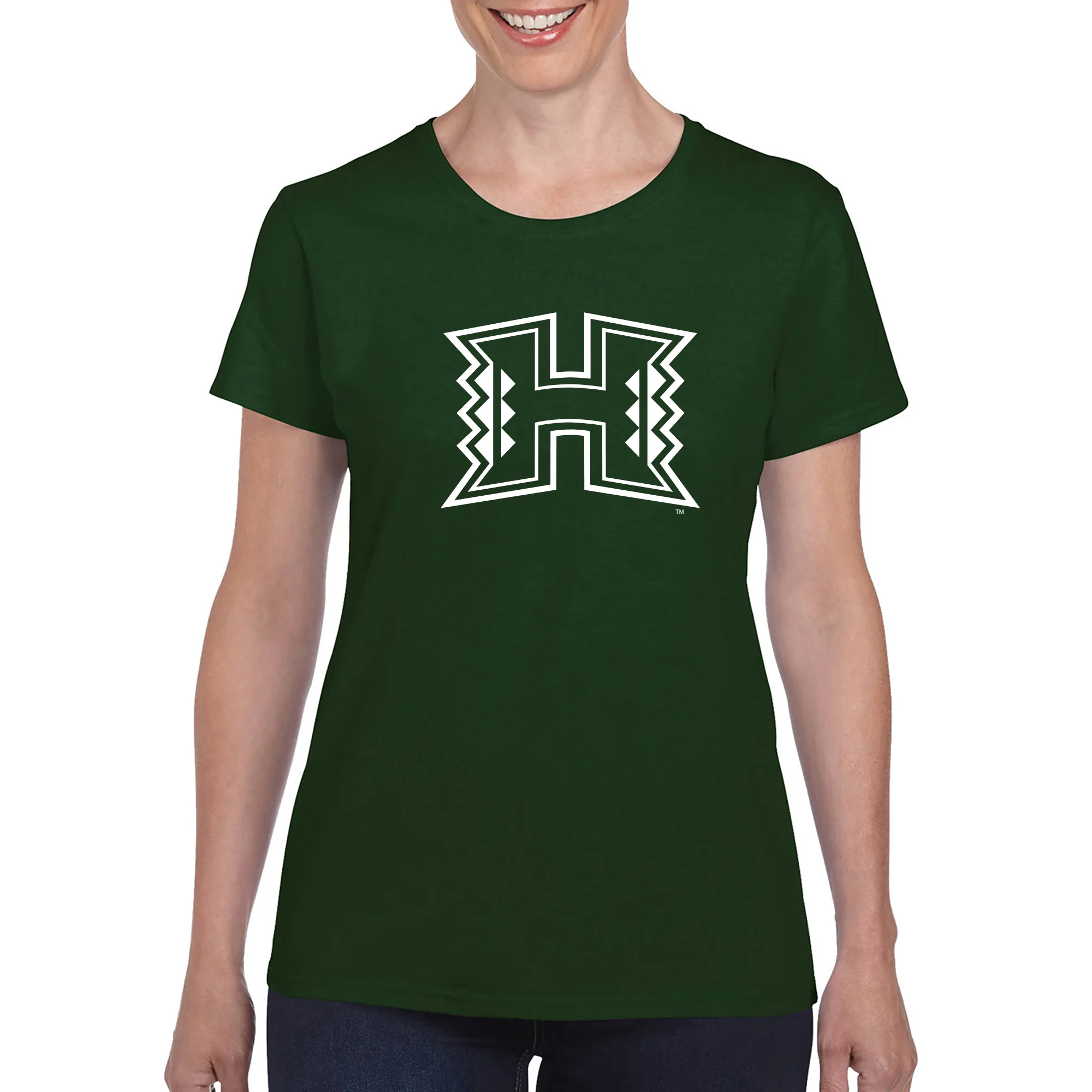 University of Hawaii Rainbow Warriors Primary Logo Cotton Womens T-Shirt - Forest - Image 3