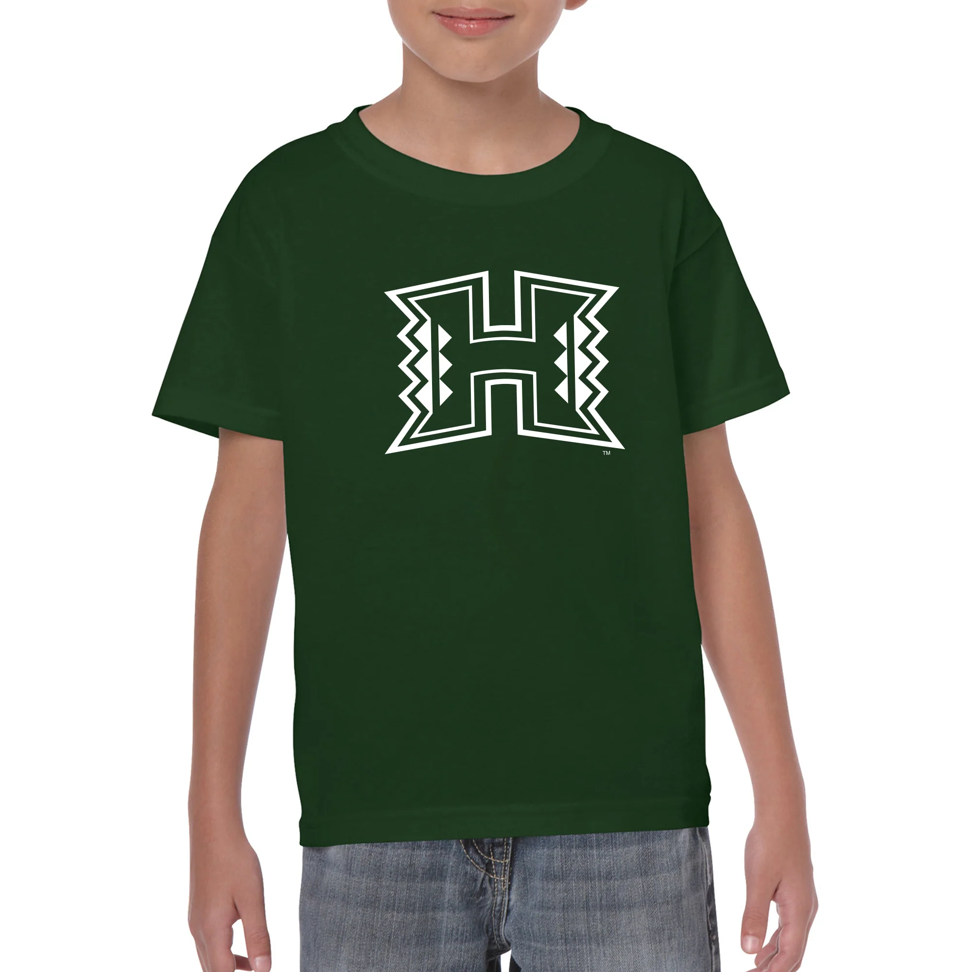 University of Hawaii Rainbow Warriors Primary Logo Cotton Youth T-Shirt - Forest - Image 3
