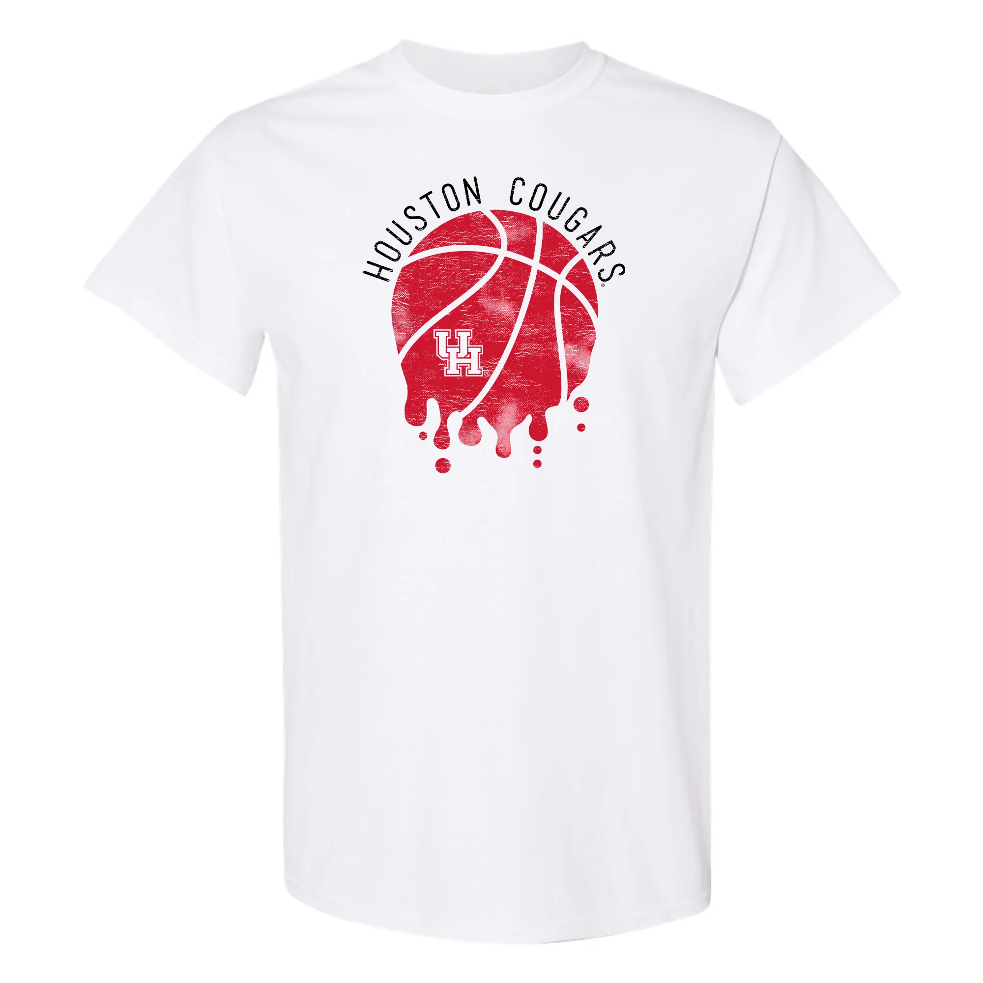 University of Houston Cougars Basketball Dribble Basic Cotton Short Sleeve T Shirt - White