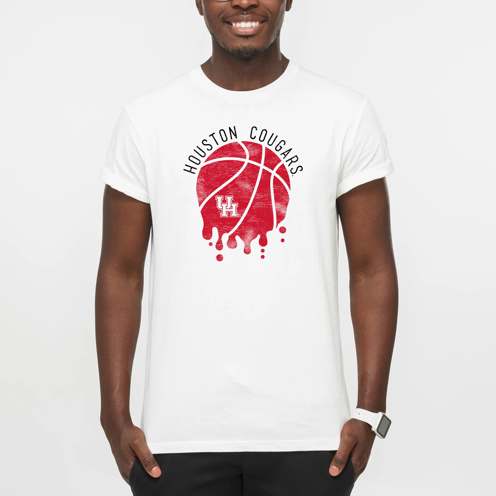 University of Houston Cougars Basketball Dribble Basic Cotton Short Sleeve T Shirt - White - Image 5