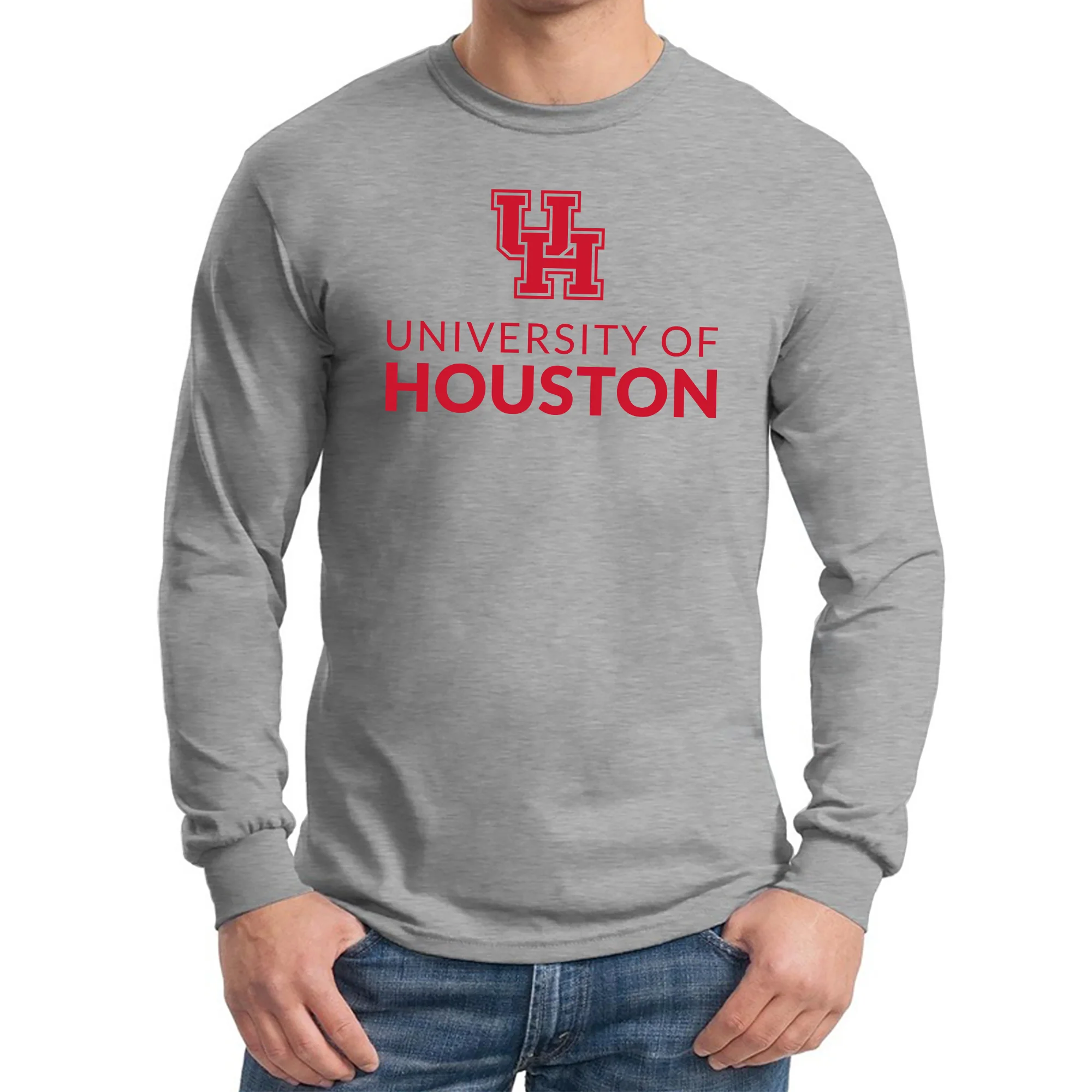 University of Houston Cougars Institutional Logo Long Sleeve T Shirt - Sport Grey - Image 3