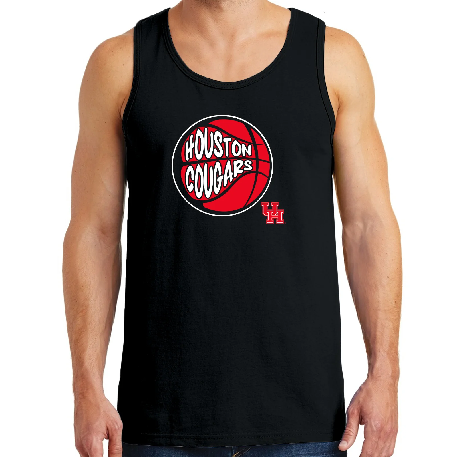 University of Houston Cougars Street Basketball Heavy Cotton Tank Top - Black - Image 3