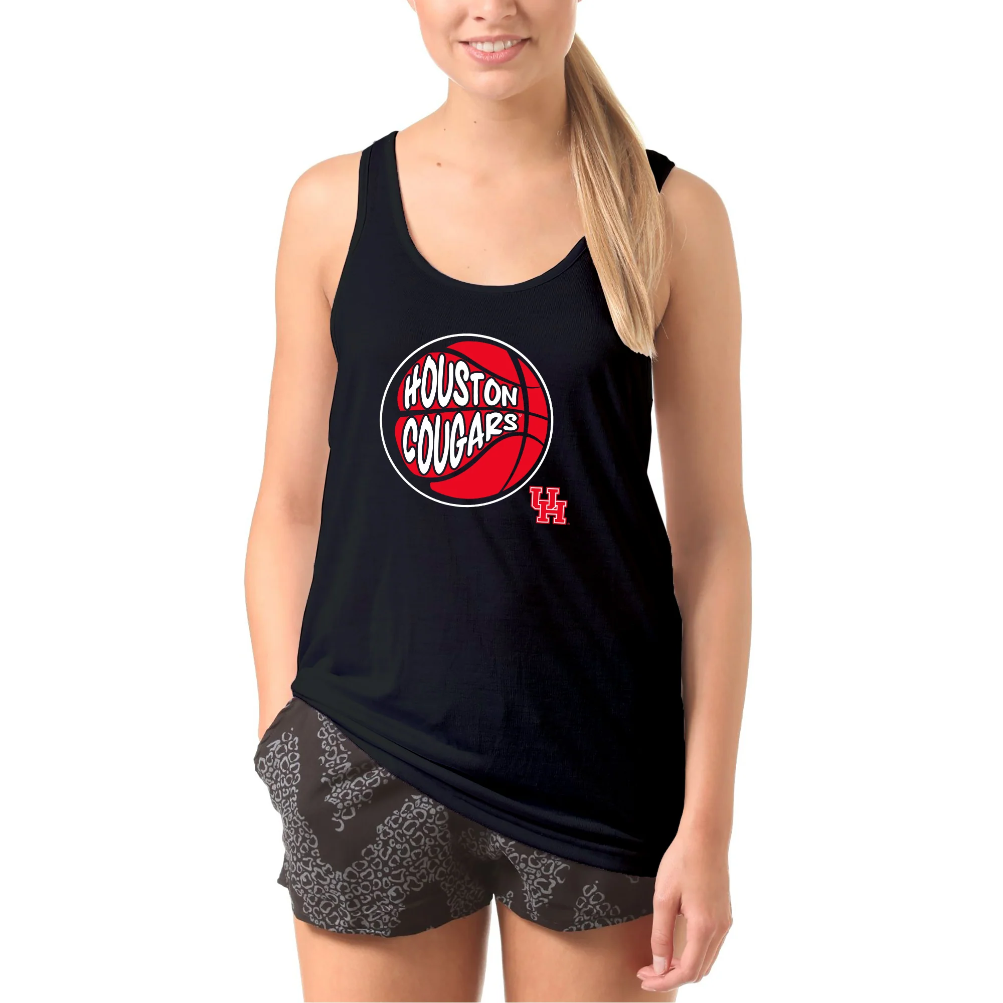 University of Houston Cougars Street Basketball Heavy Cotton Tank Top - Black - Image 4