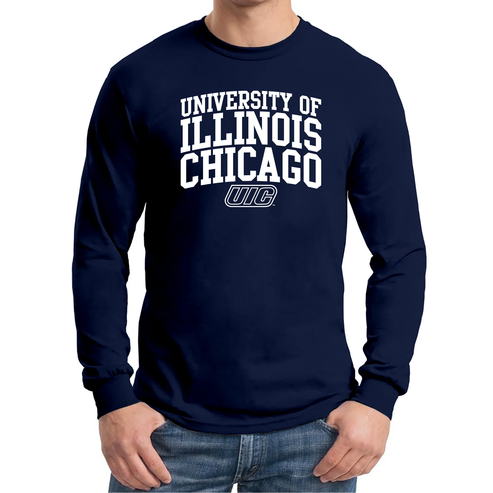 University of Illinois at Chicago Flames Arch Logo Long Sleeve - Navy - Image 3