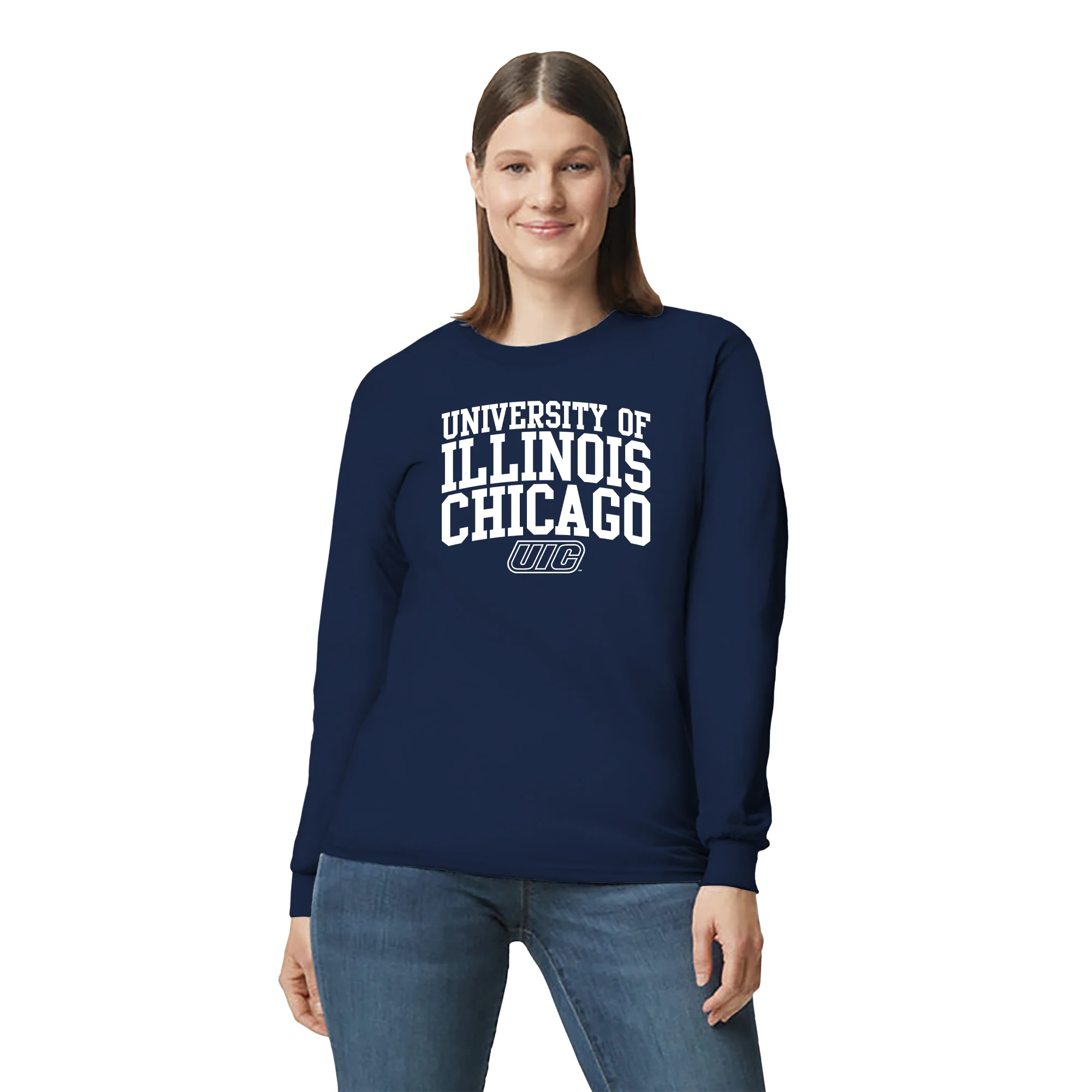 University of Illinois at Chicago Flames Arch Logo Long Sleeve - Navy - Image 4